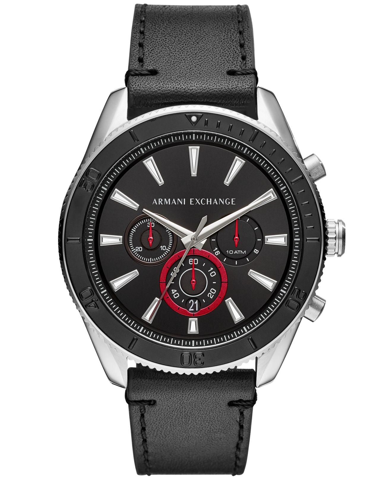 Armani Exchange Men's Enzo Leather Strap Watch, 46mm in Black for Men ...