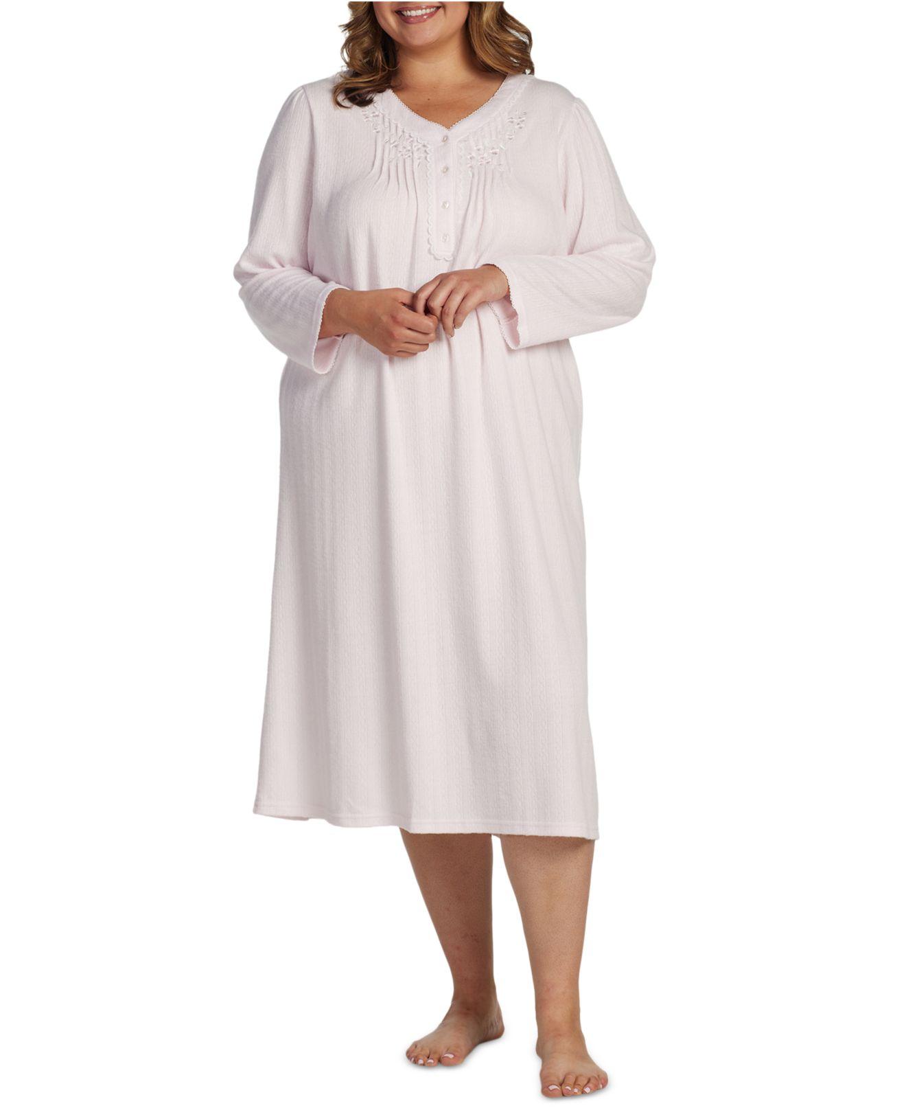 Miss Elaine Plus Size Embroidered Knit Nightgown in White | Lyst