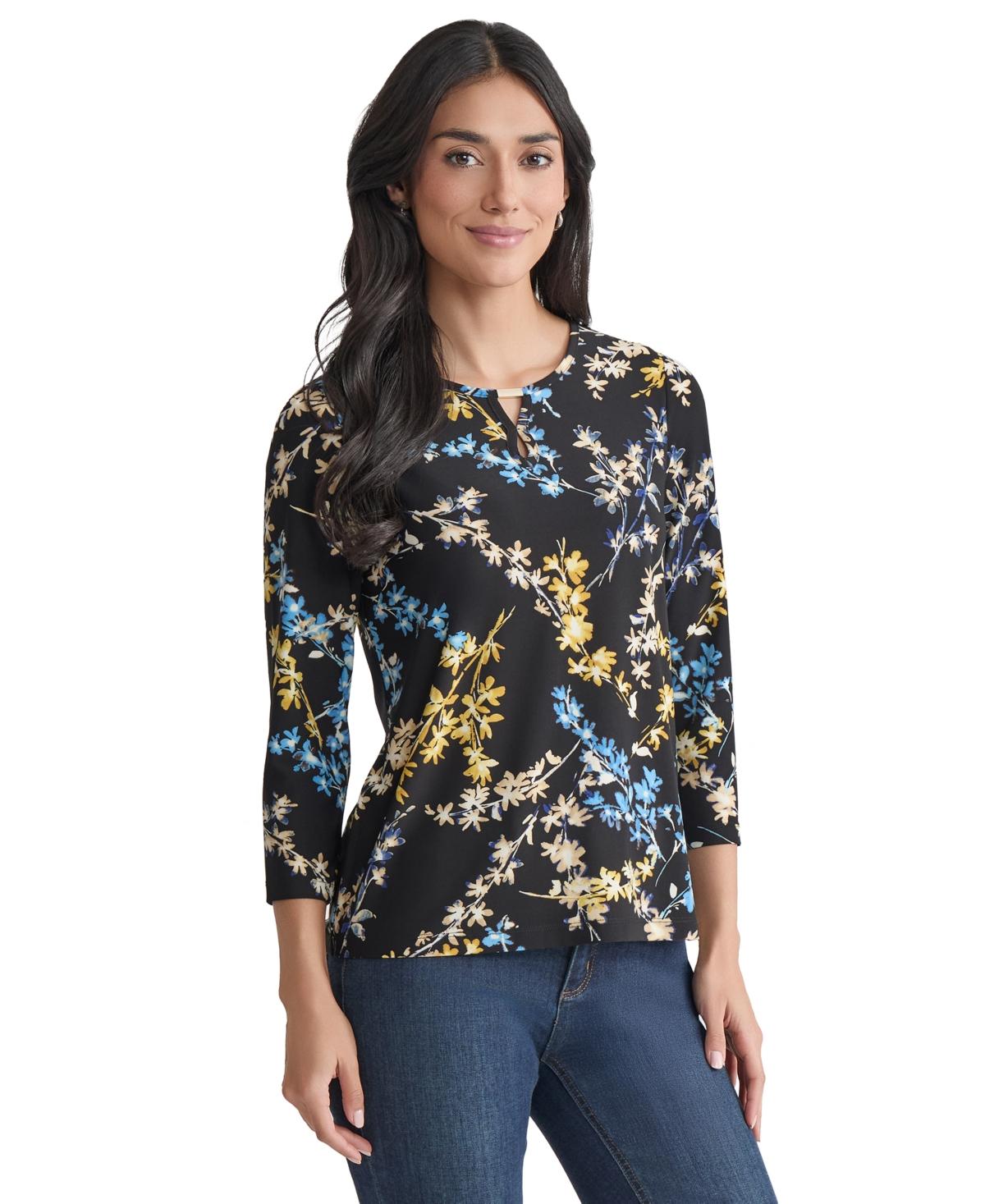 売れ筋商品|||ジョーンズニューヨーク カットソー トップス レディース Women's Printed Moss Crepe Blouse Jones Black Multi Amazon.com: Jones New York Women's Printed Moss Crepe 3Q SLV