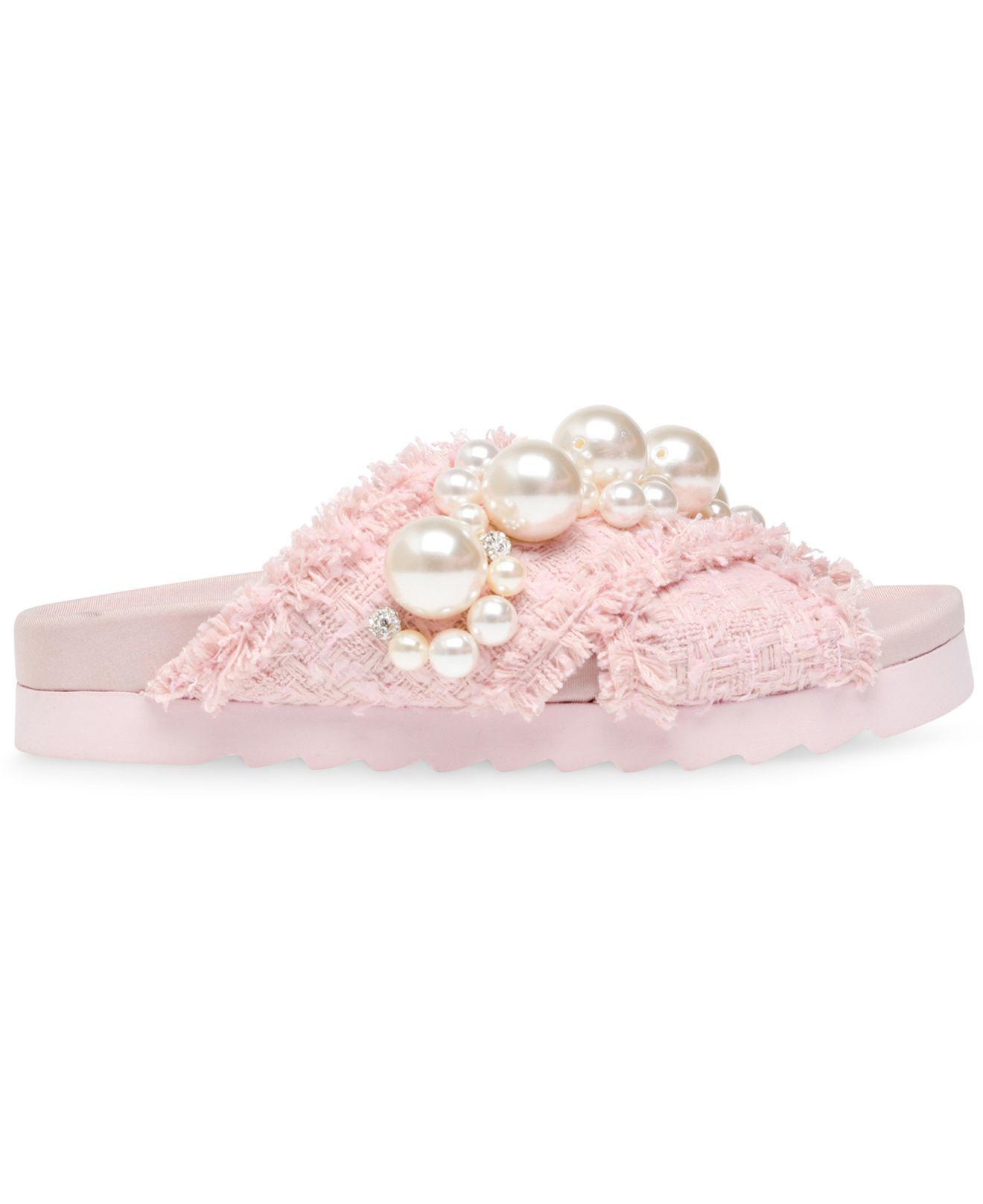 Steve Madden Amie Pearl Boucle Footbed Sandals in Pink | Lyst