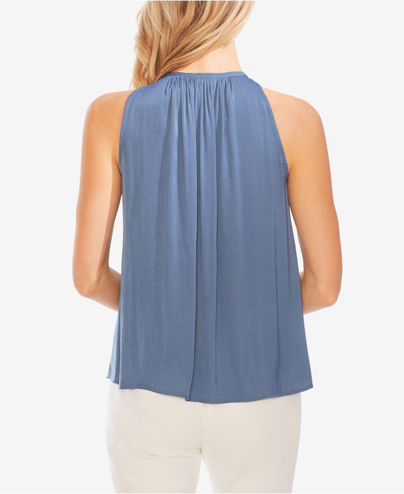 Vince Camuto Rumpled Satin Keyhole Top in Blue - Lyst