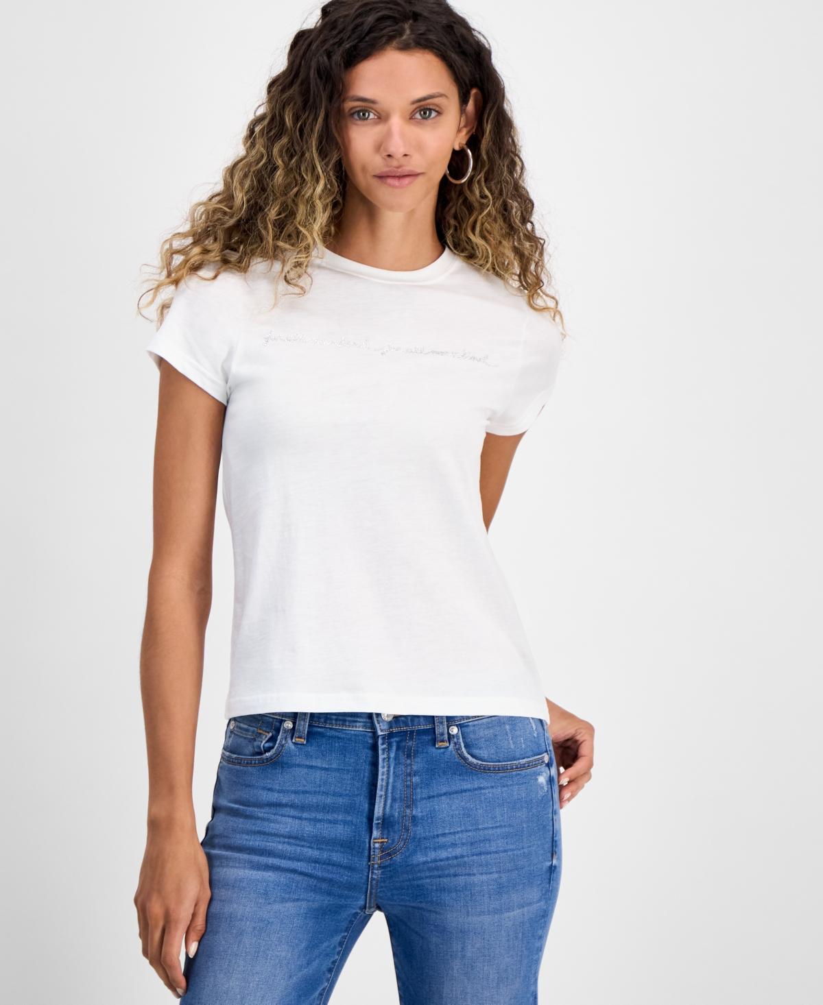 売れ筋商品|||7フォーオールマンカインド Tシャツ トップス レディース Women's Rhinestone Logo Cotton T-Shirt Cotton Black 7 For All Mankind T-shirts for Women | Online Sale up to 80