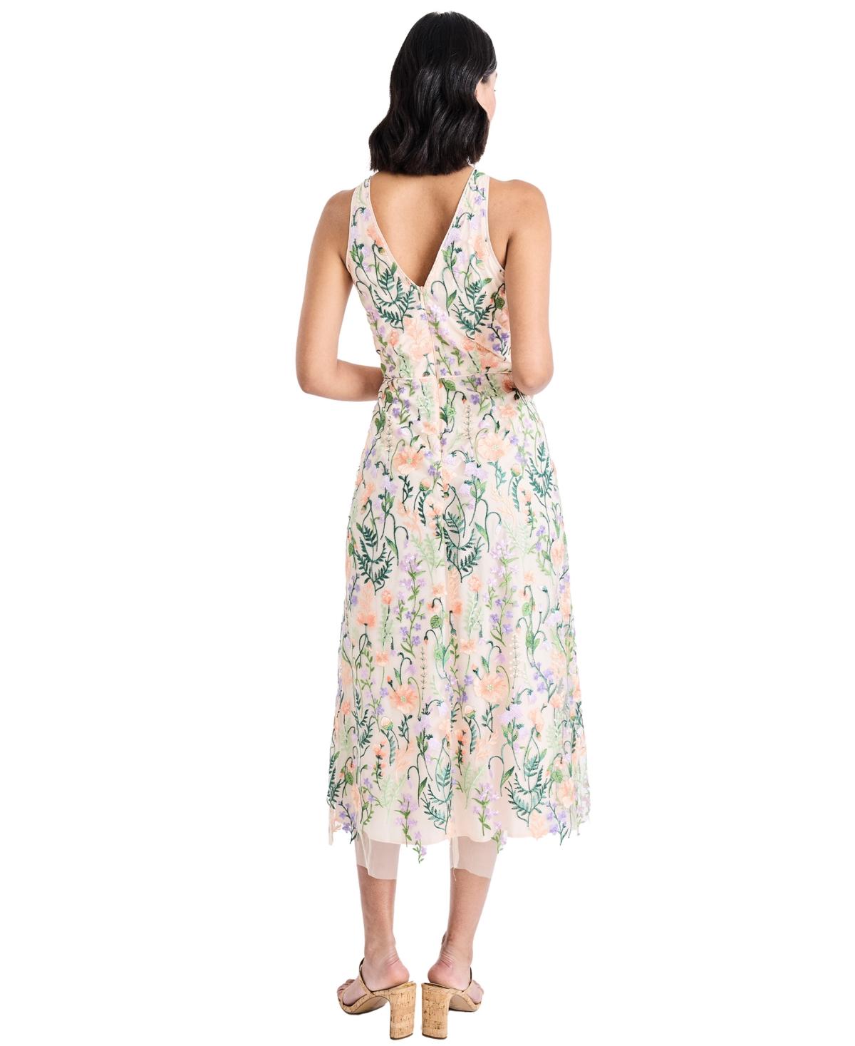 Maggy London Embroidered Floral Halter Neck Midi Dress in White