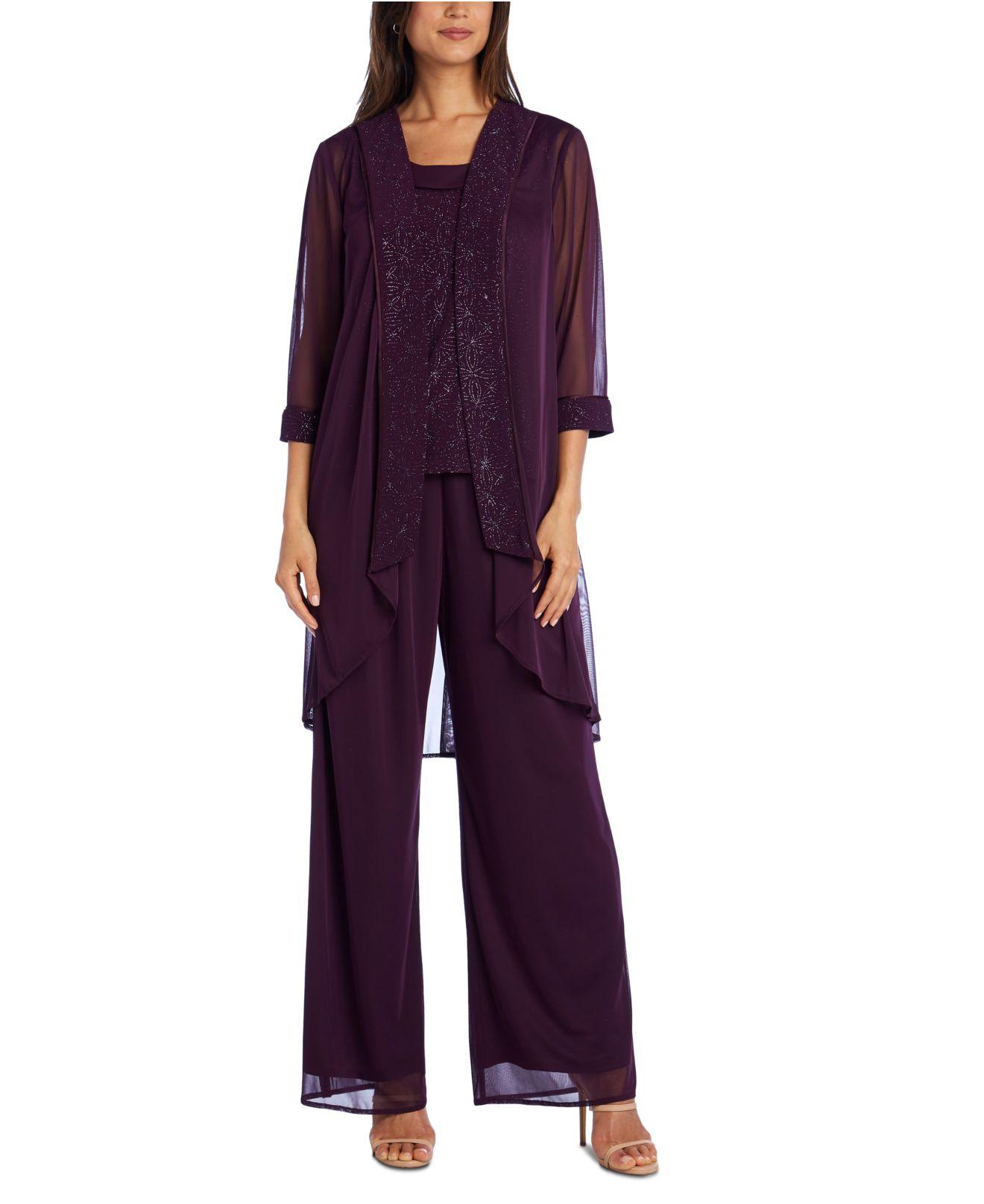 R & M Richards Synthetic 3-pc. Glitter-embellished Pantsuit in Plum ...