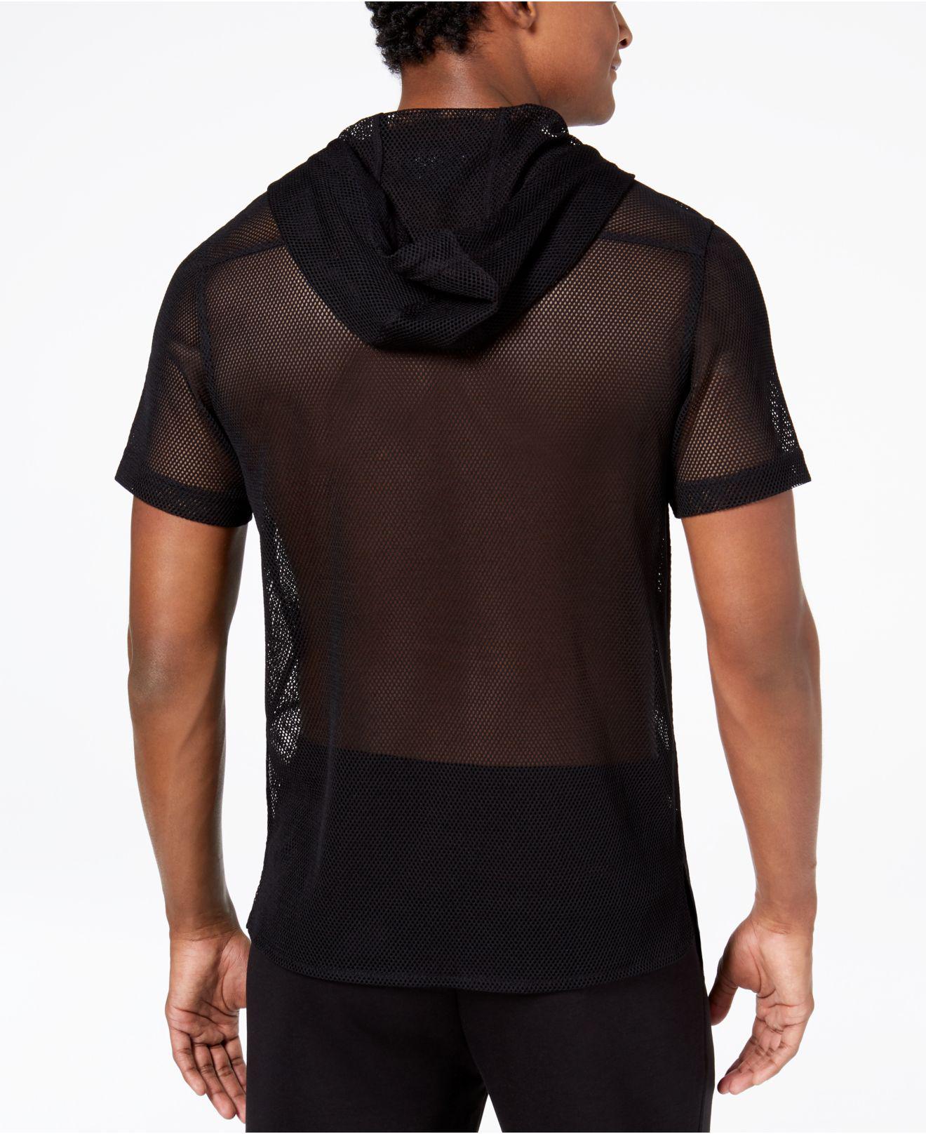 INC International Concepts Synthetic Men's Hooded Mesh Tshirt in Deep