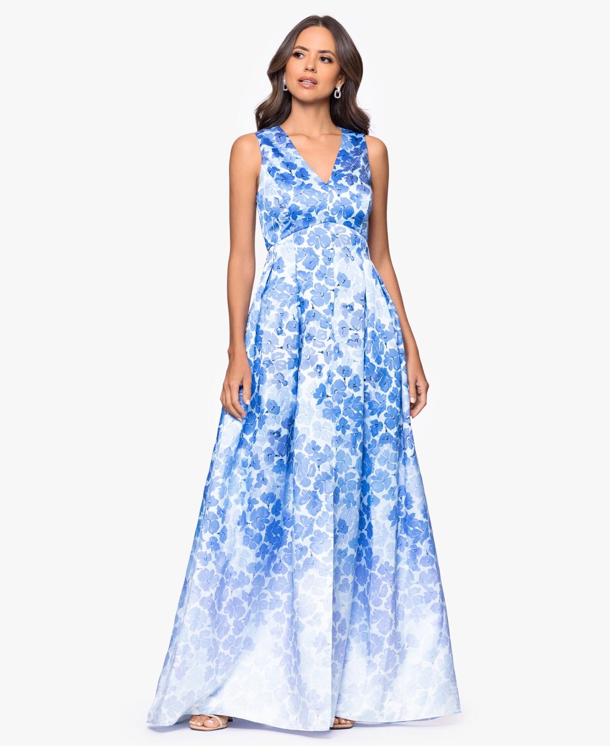 Betsy & Adam Petite V-neck A-line Gown in Blue | Lyst