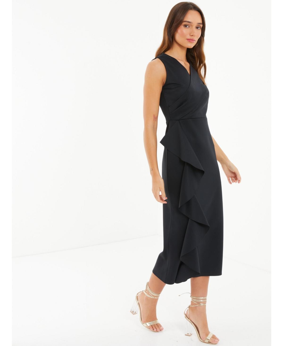 Quiz Frill Detail Wrap Dress in Black Lyst