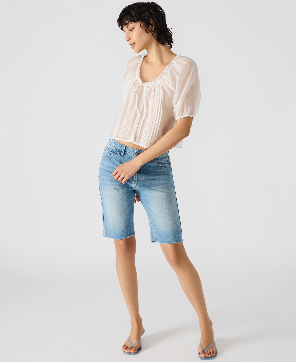 Steve Madden Lana Sheer Puff-sleeve Top in Blue Lyst