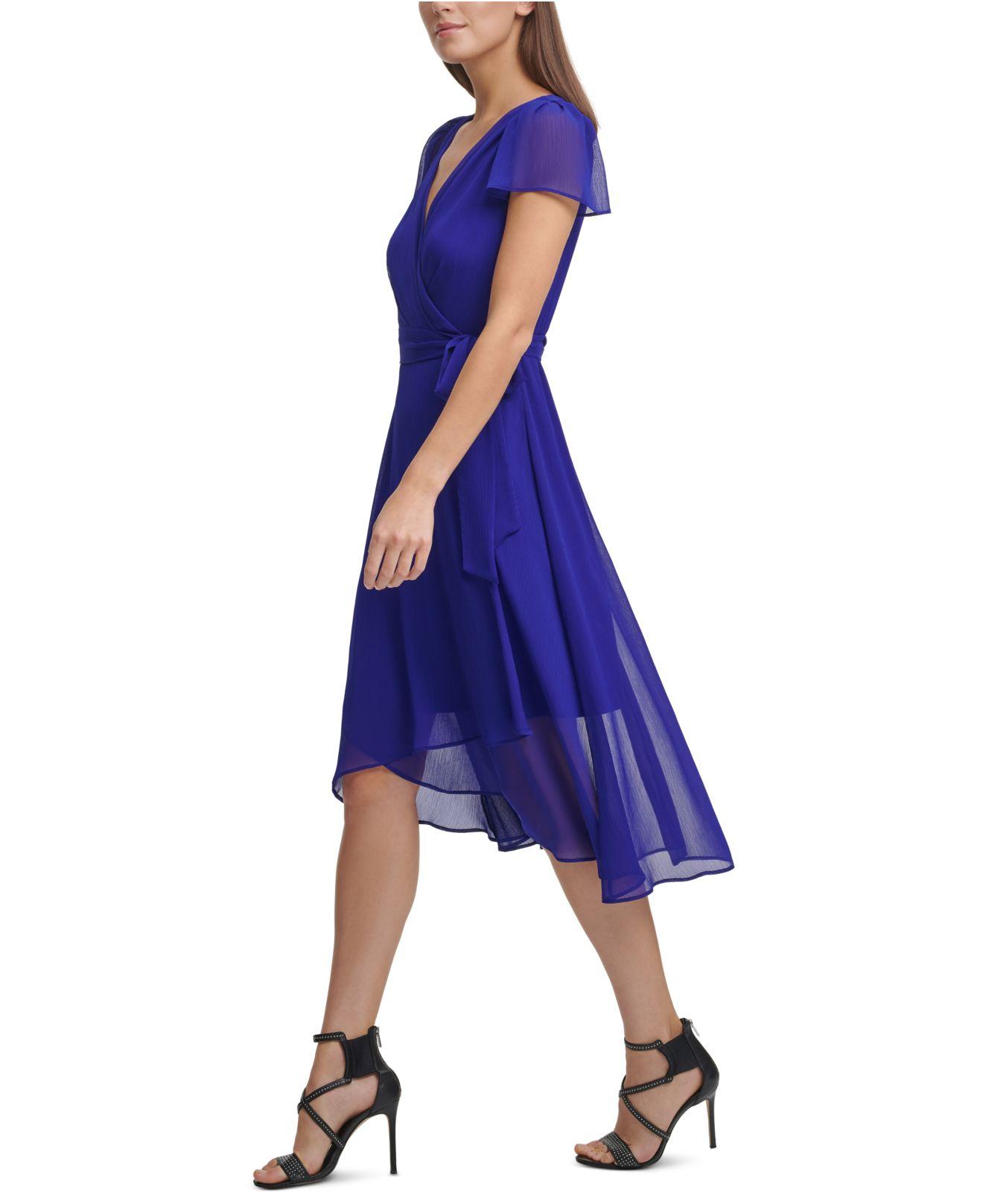 Ruffled Flutter-sleeve Faux-wrap Dress 