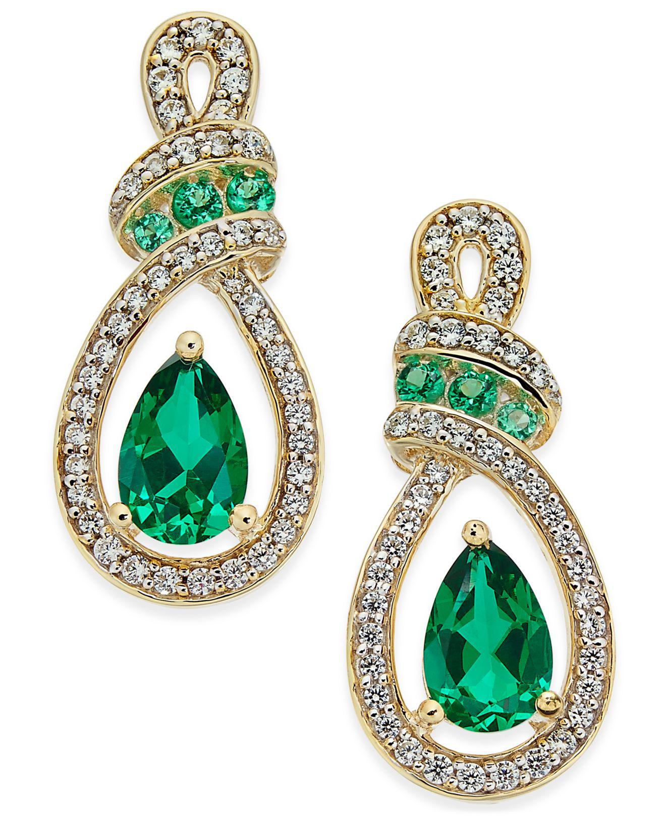 Macy's Emerald (1-1/5 Ct. T.w.) And Diamond (1/4 Ct. T.w.) Drop ...