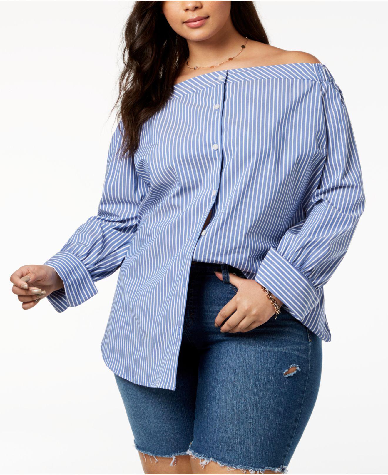 Tommy Hilfiger Plus Size Striped Offtheshoulder Shirt, Created For
