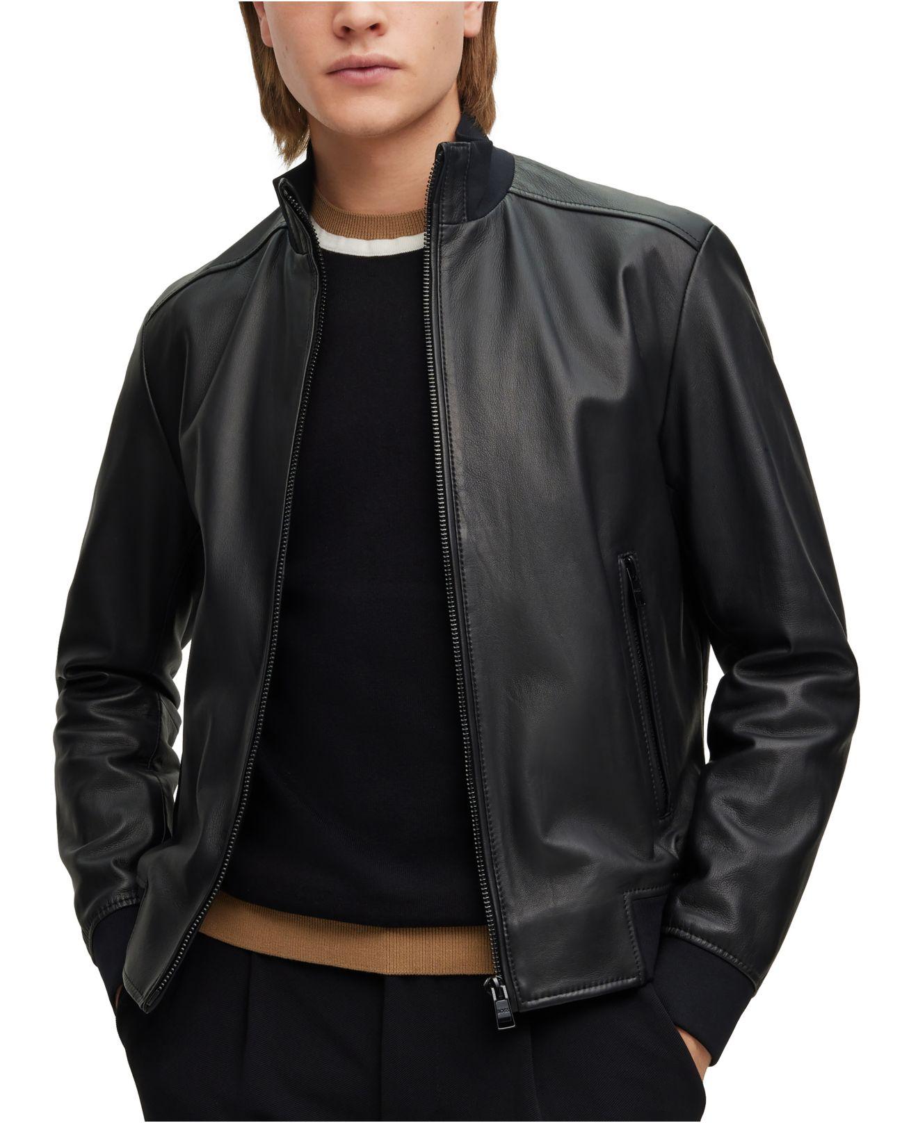 BOSS by HUGO BOSS Bomber-style Genuine Leather Chunky Zip Jacket in ...