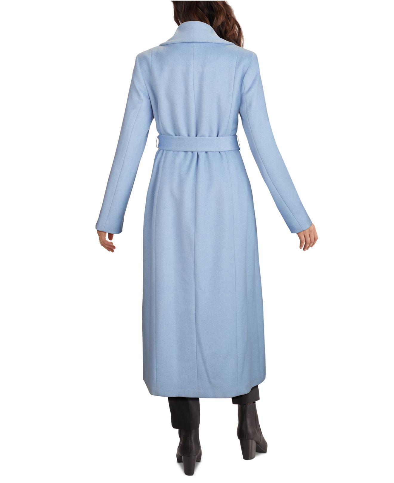 Cole Haan Wool Belted Wrap Coat in Ice Blue (Blue) - Lyst