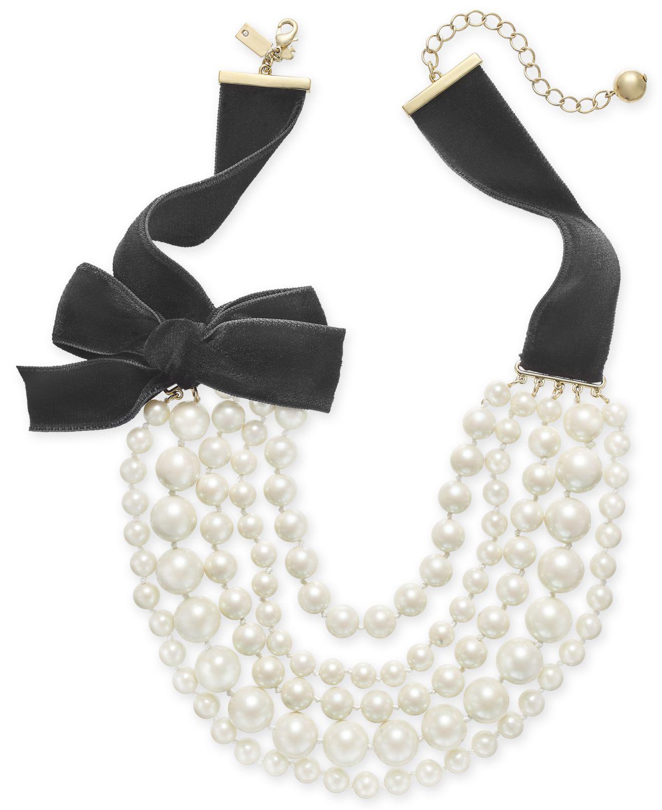 Kate Spade Gold-tone Imitation Pearl & Black Velvet Layered Coolar Necklace  in Metallic | Lyst