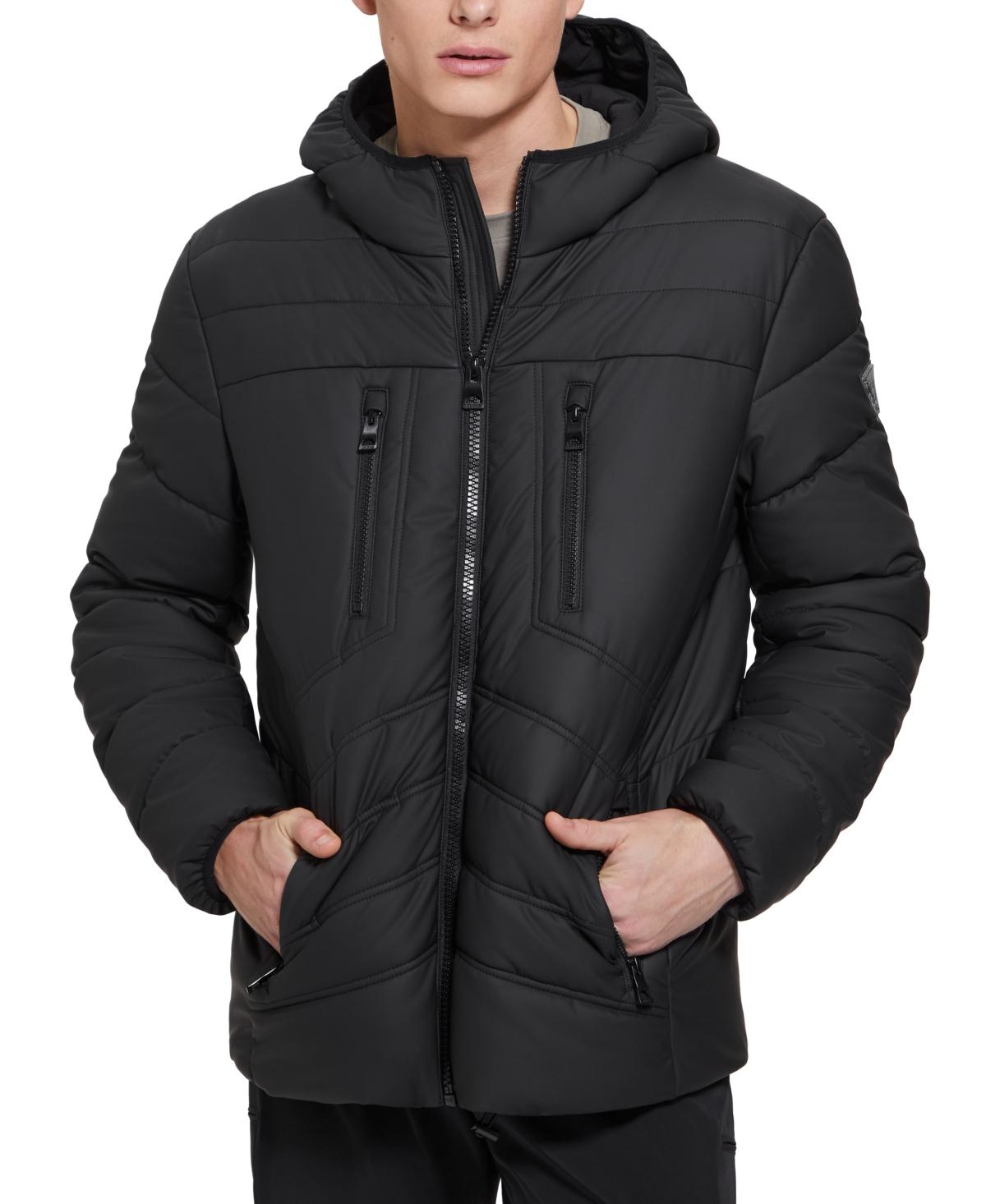 Guess Quilted Faux Leather Hooded Jacket in Black for Men Lyst