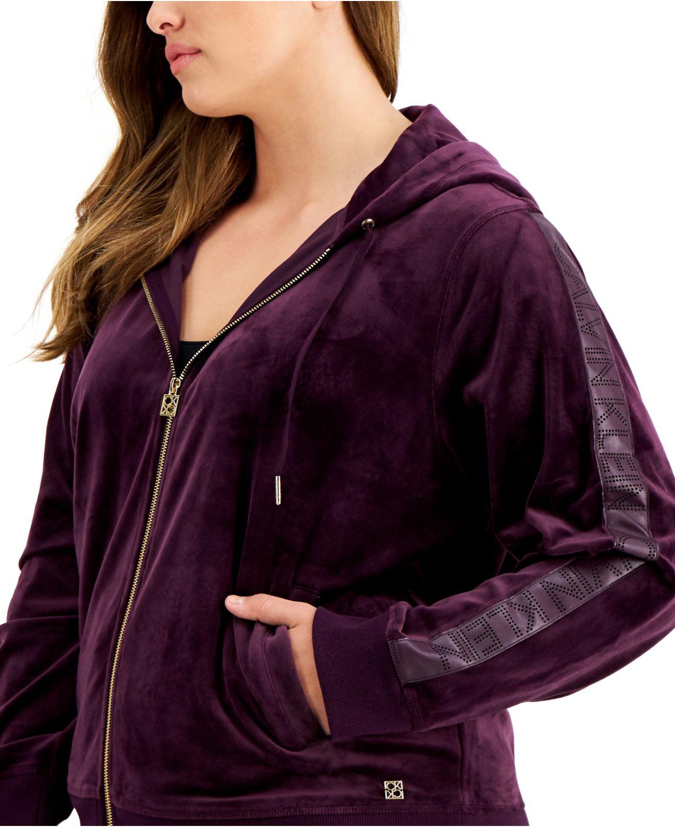 Calvin Klein Plus Size Velour Logo Zip-front Hoodie in Purple | Lyst