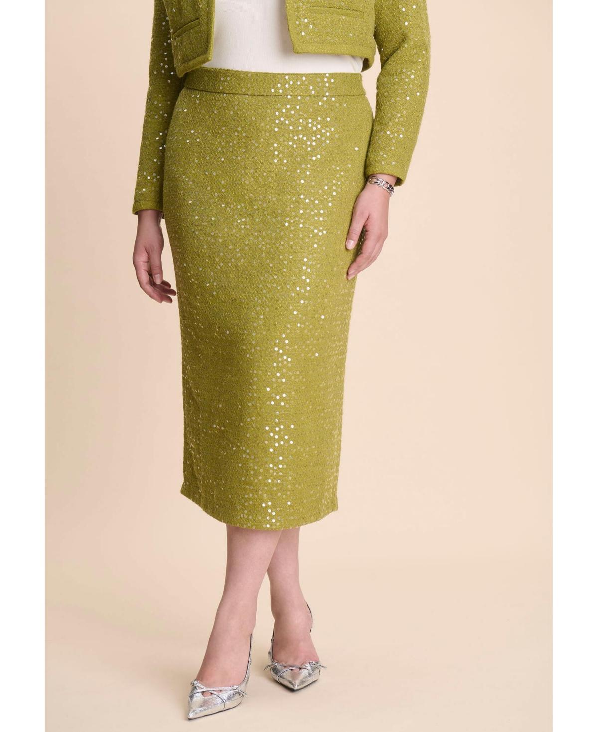 Eloquii Sequin Tweed Midi Skirt in Green | Lyst