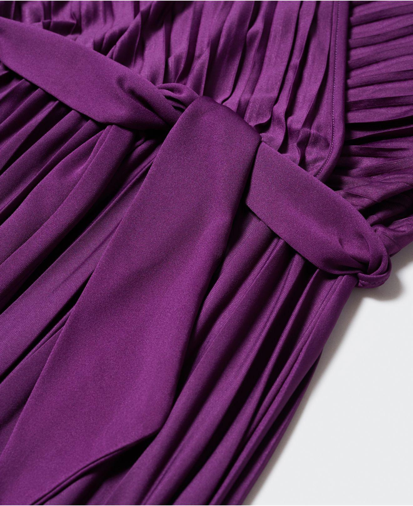 Mango Pleated Wrap Dress in Purple | Lyst