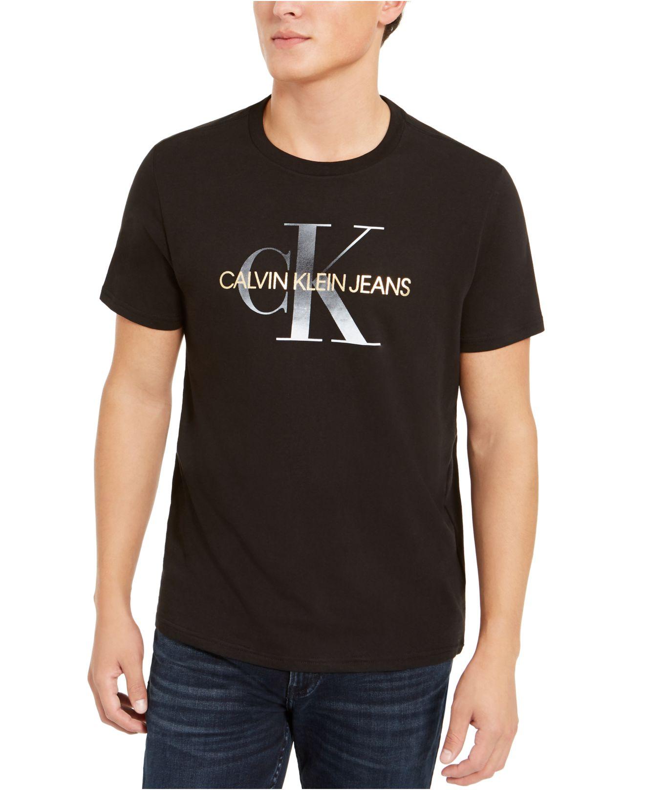 Calvin Klein Gold Monogram Tee in Black for Men