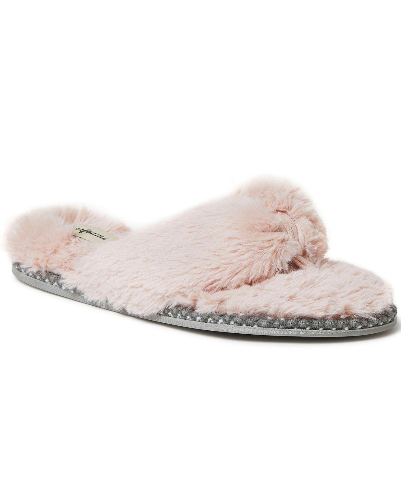 pink fuzzy flip flop slippers