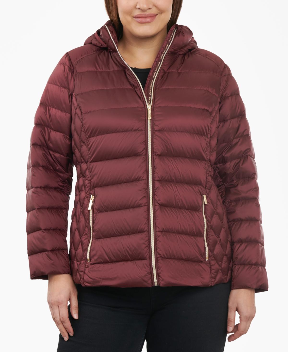 Michael Kors Plus Size Hooded Packable Down Puffer Coat in Red | Lyst