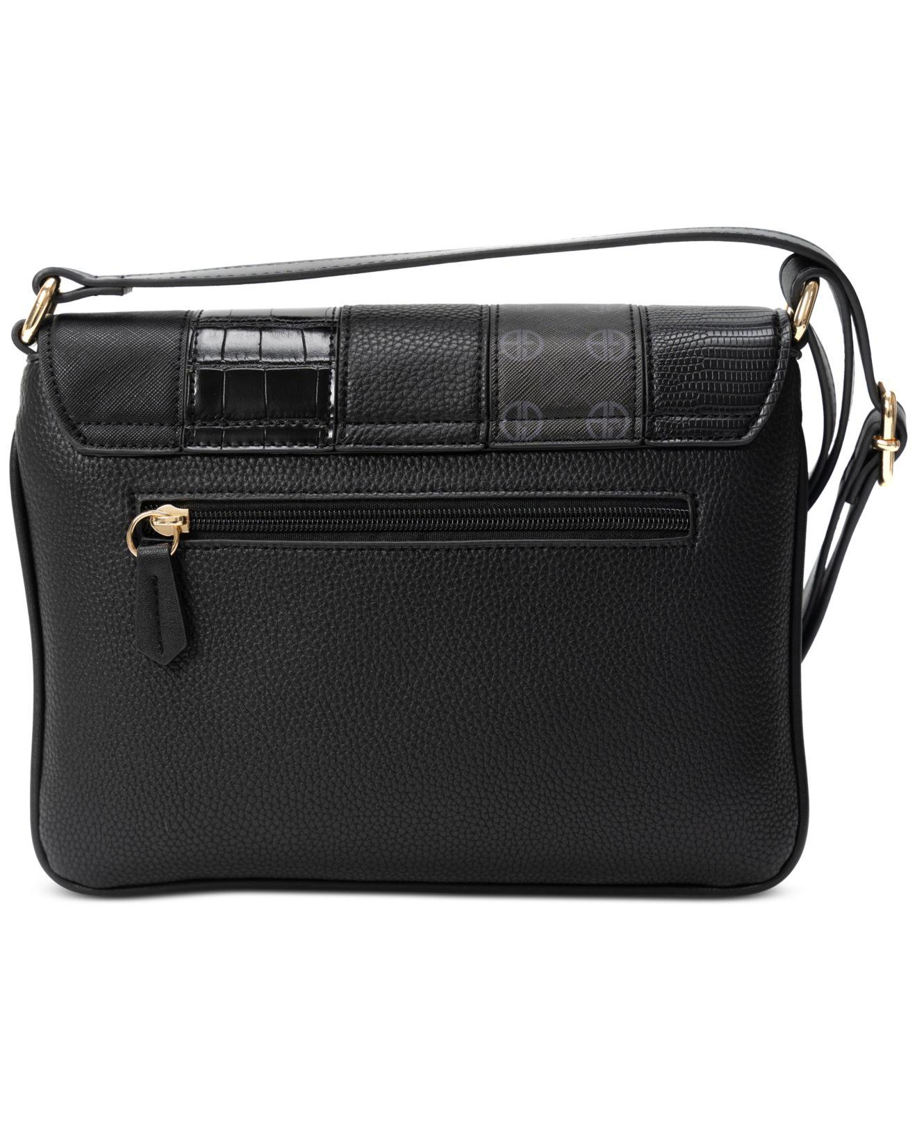 Giani Bernini Women's Black Leather Double Flat Strap Handbag