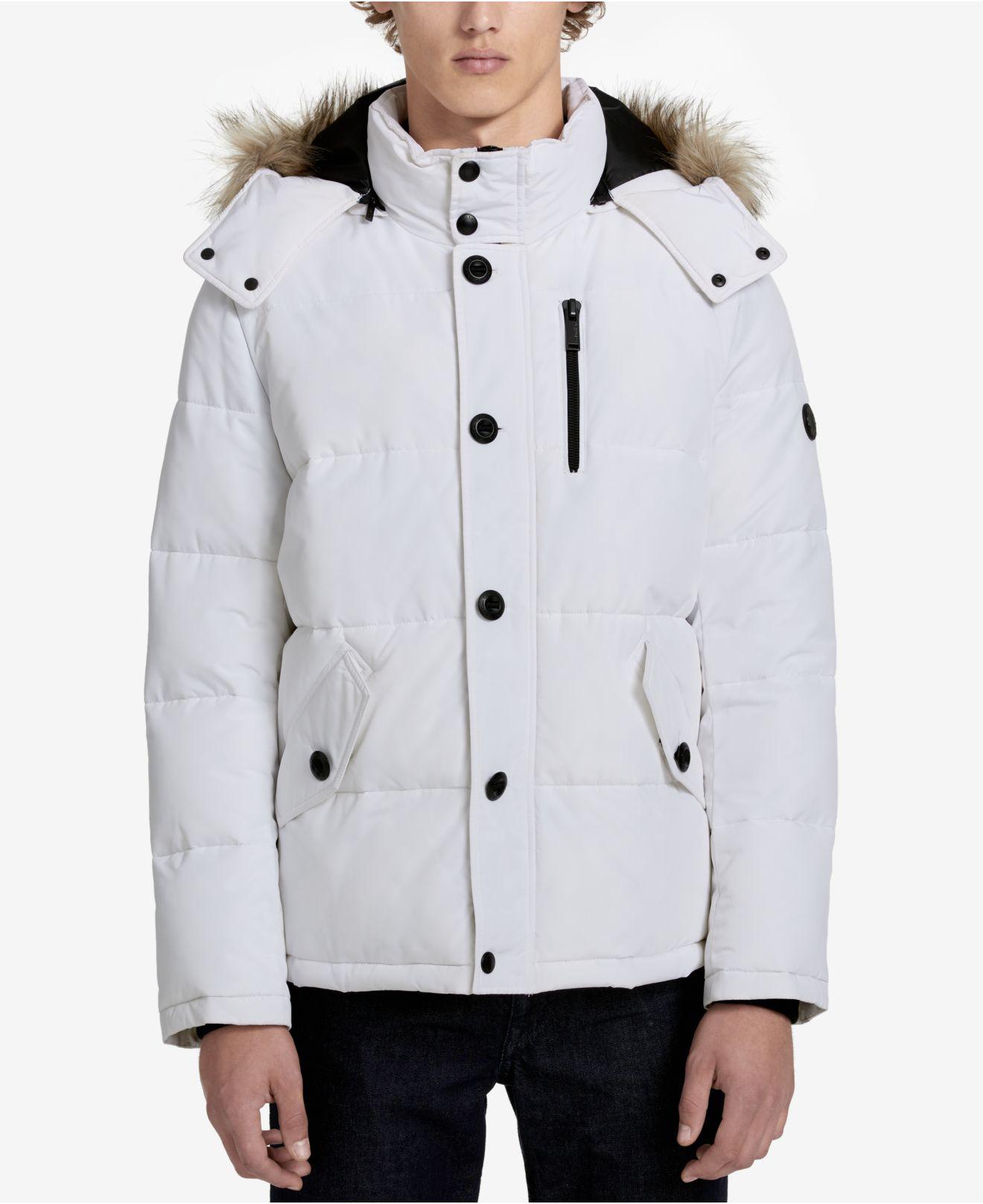 Calvin Klein Men's Faux Fur Hooded Parka in White for Men | Lyst