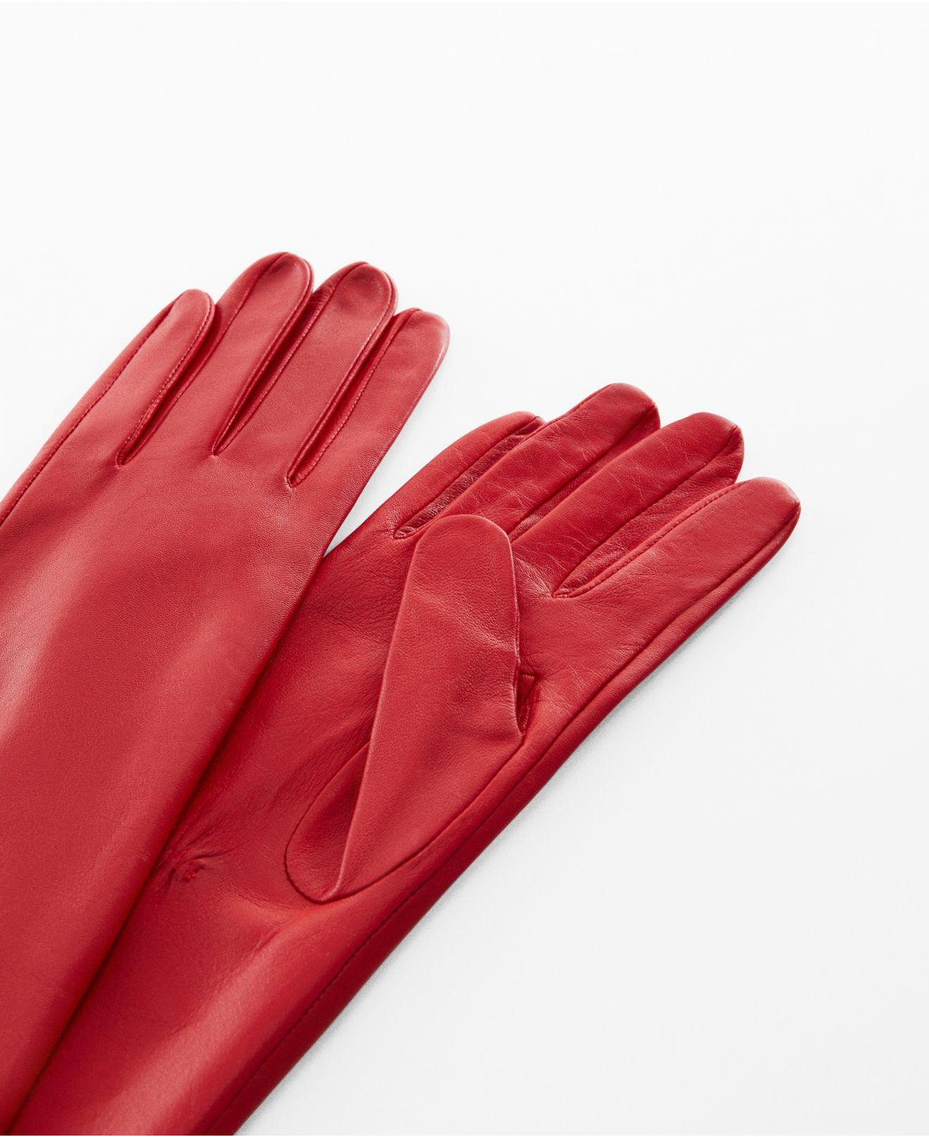 Mango Leather Long Gloves in Red | Lyst