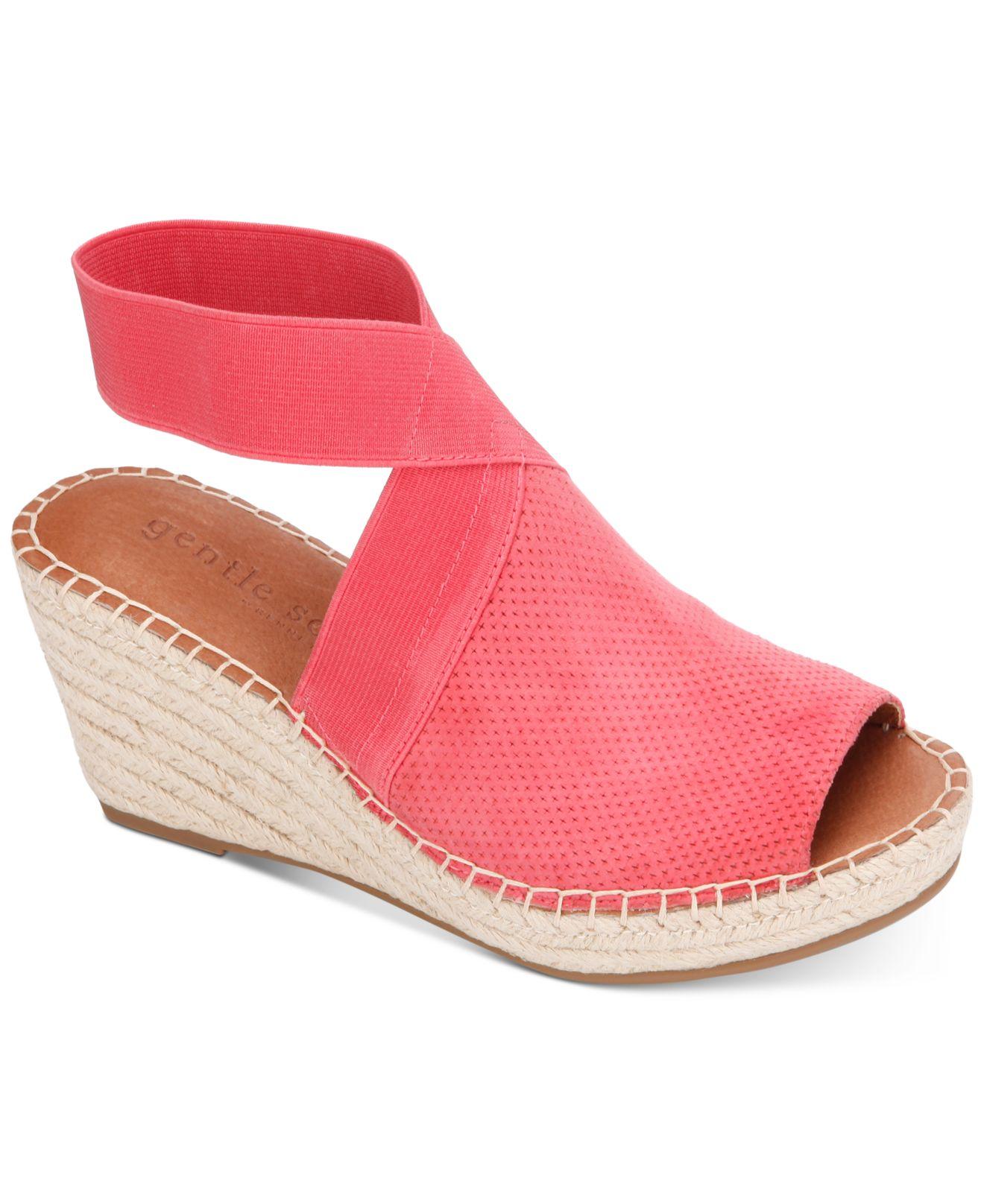 Gentle Souls Leather Charli Elastic Espadrille Wedge Sandals in Coral ...