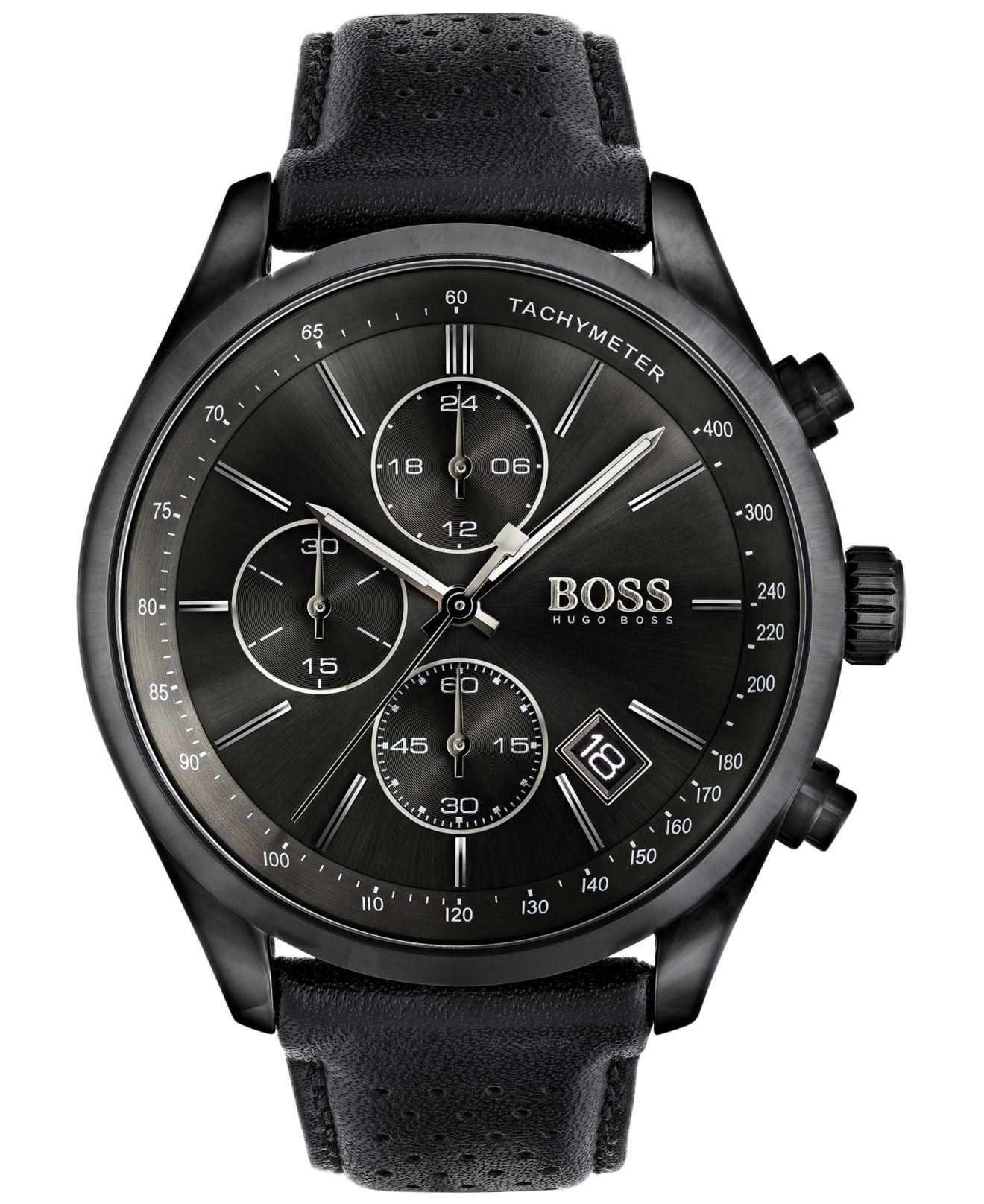 BOSS by HUGO BOSS Men's Chronograph Grand Prix Black Leather Strap Watch  44mm 1513474 for Men | Lyst