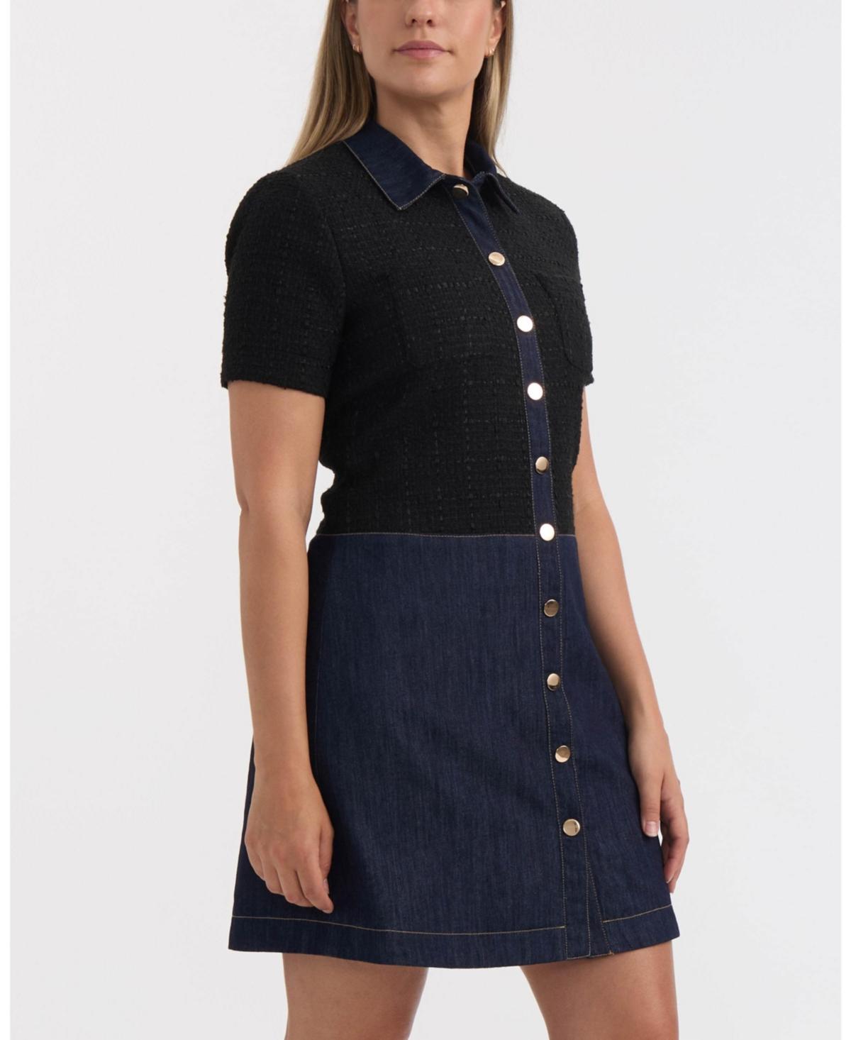 ellen black and blue dress SIDE PLEATED PENCIL DRESS – Ellen Tracy main image 1