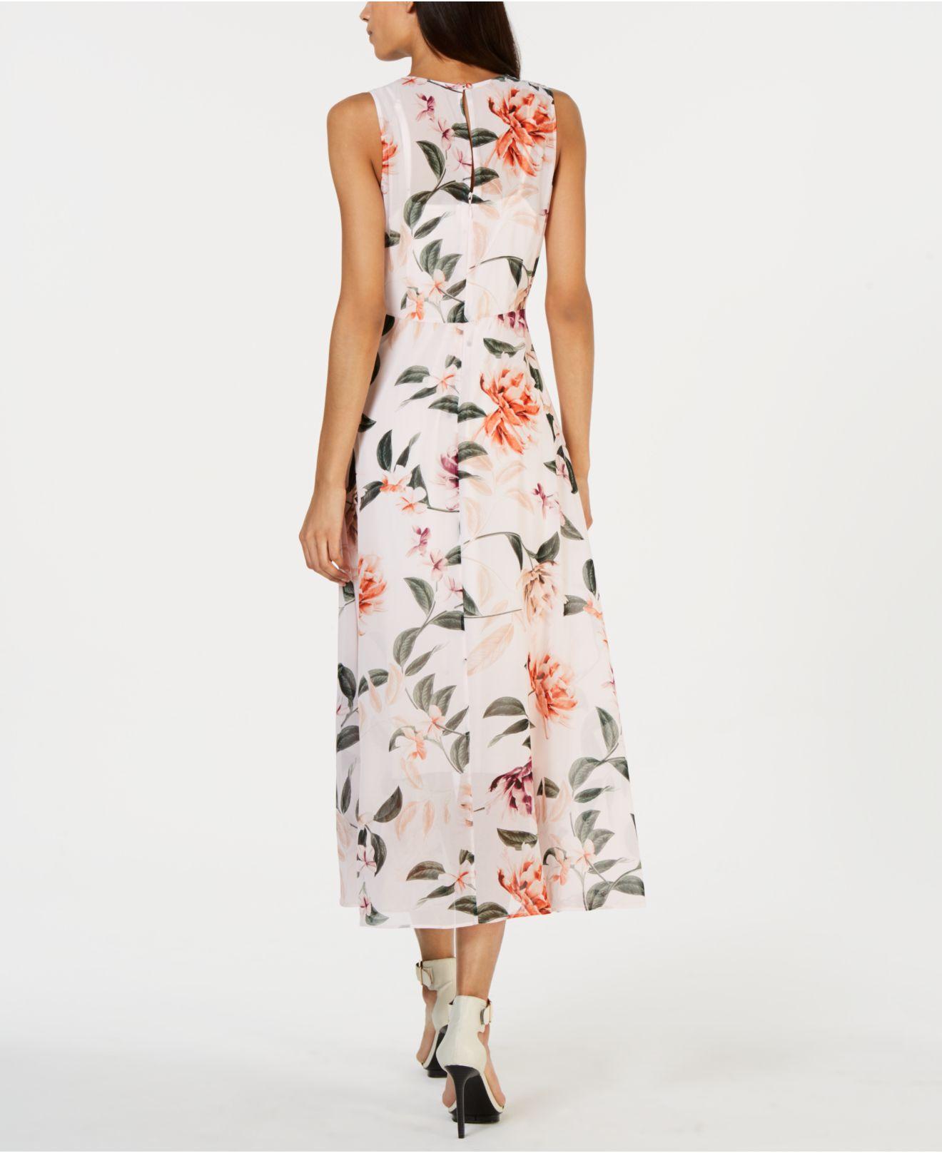 Calvin Klein Floral-print High-low Wrap Maxi Dress in Pink | Lyst
