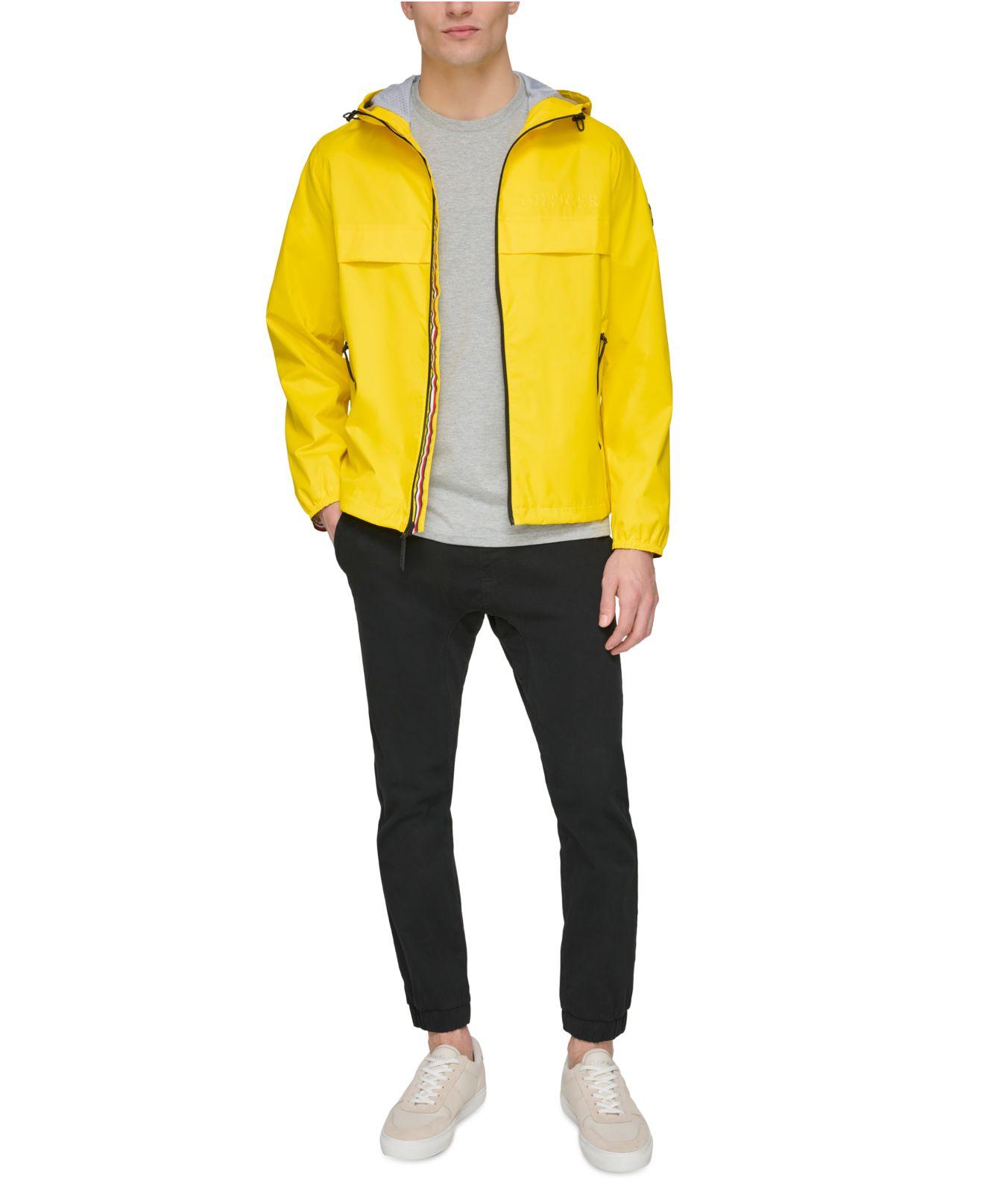 Tommy Hilfiger Stretch Hooded Zip-front Rain Jacket in Yellow for Men | Lyst