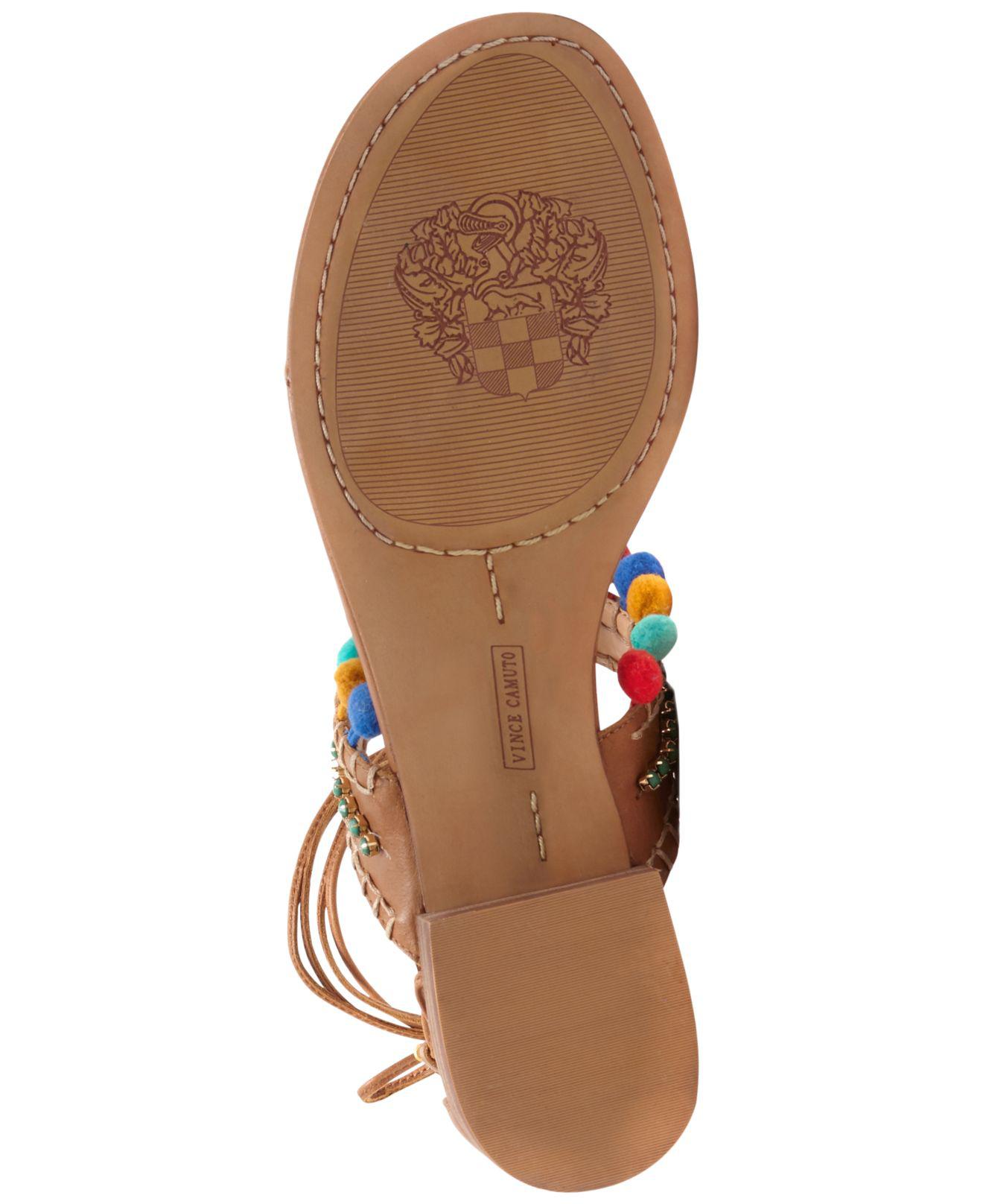 Vince Camuto Balisa Whiskey Multi Color Pom Pom Flat Tiw Up around Thong Sandals