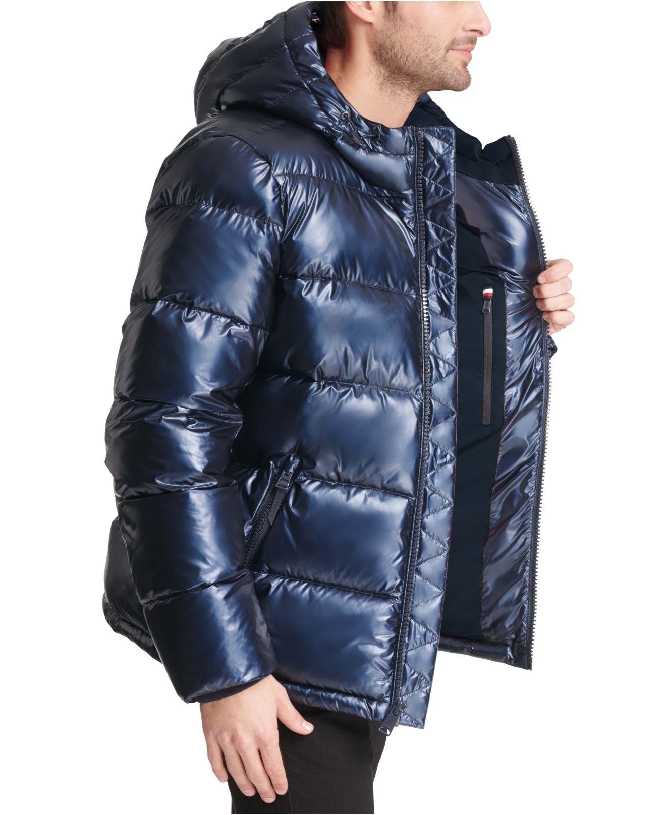 Tommy Hilfiger Synthetic Pearlized Performance Hooded Puffer Coat in Sky  Navy (Blue) for Men - Lyst