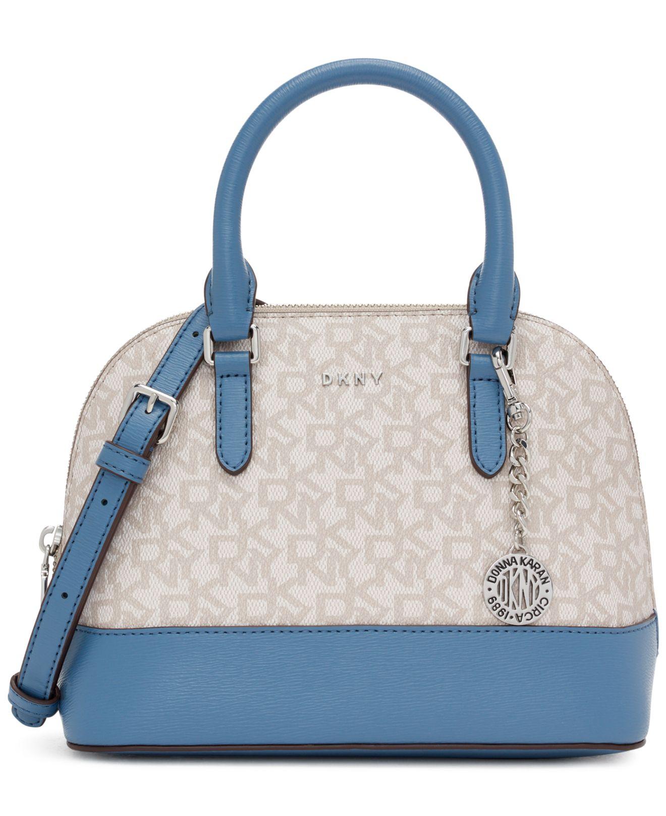 Donna Karan DKNY Signature Blue Gray Canvas Leather Chain Shoulder bag  Handbag - swapshop.gr