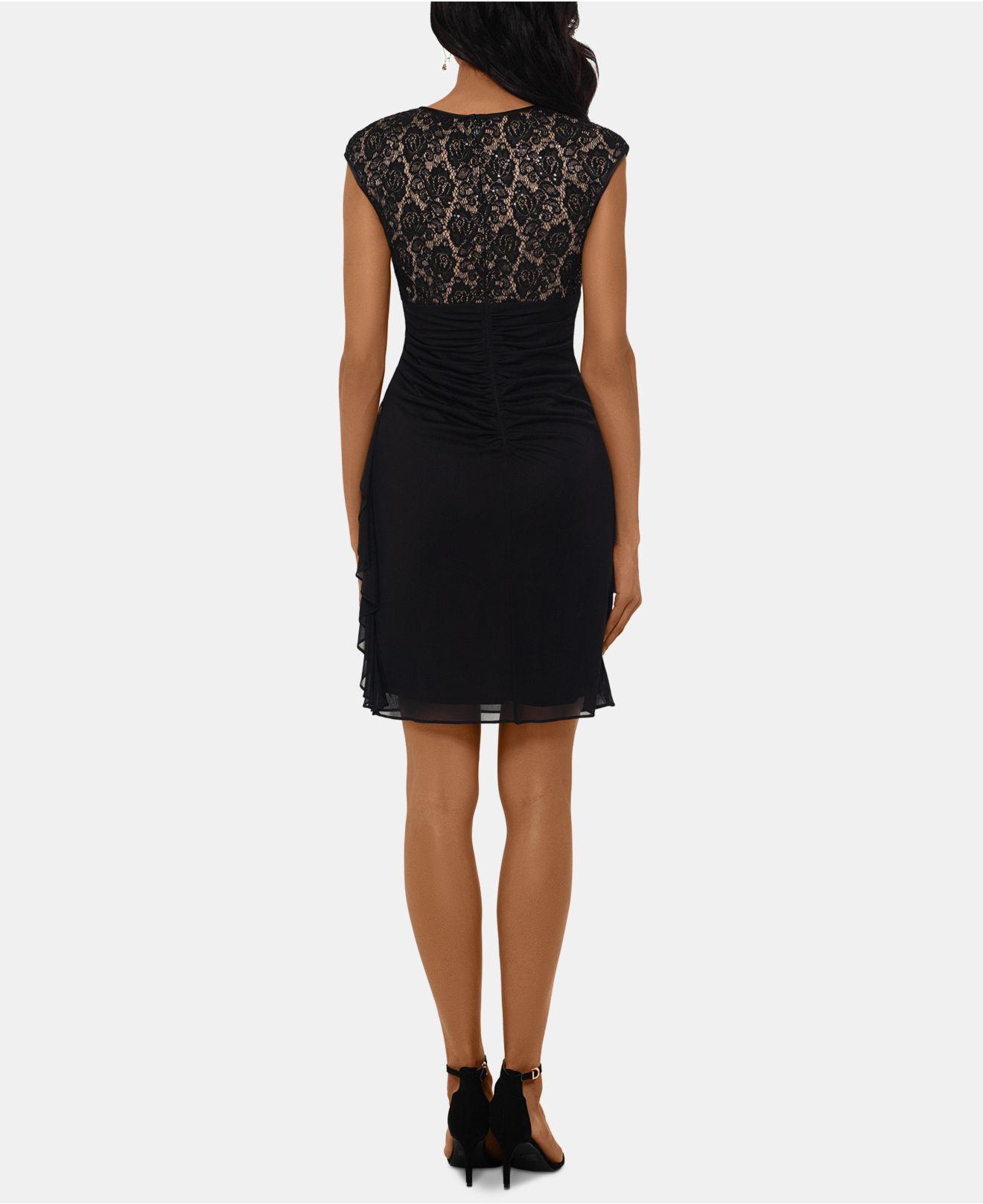 betsy & adam ruched lace sheath dress