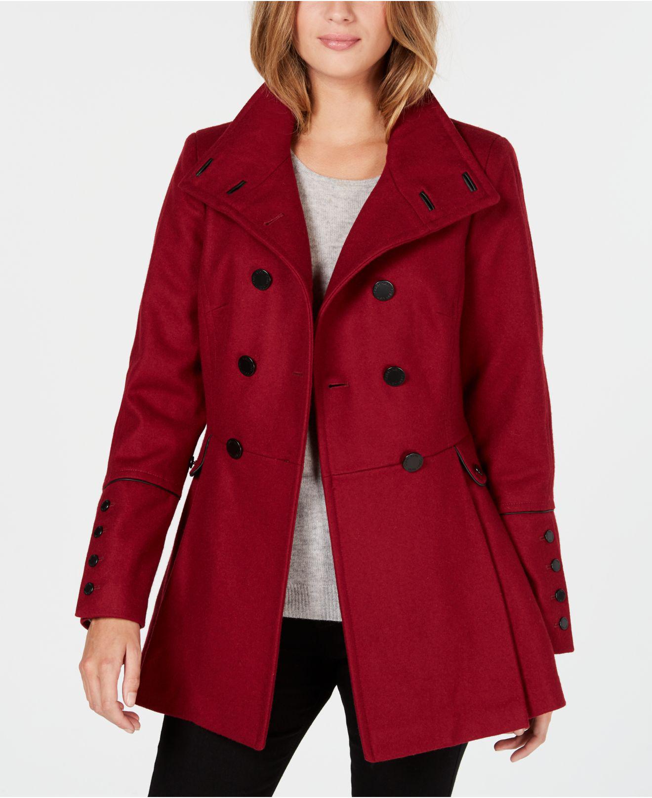 Calvin Klein Double-breasted Skirted Coat in Red | Lyst