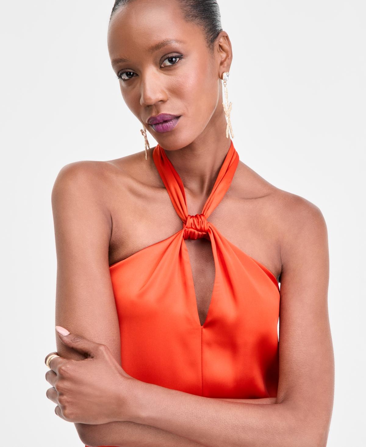 beach halter maxi dress BONDI BORN | Marfa Silk Halter Maxi Dress - Dusk