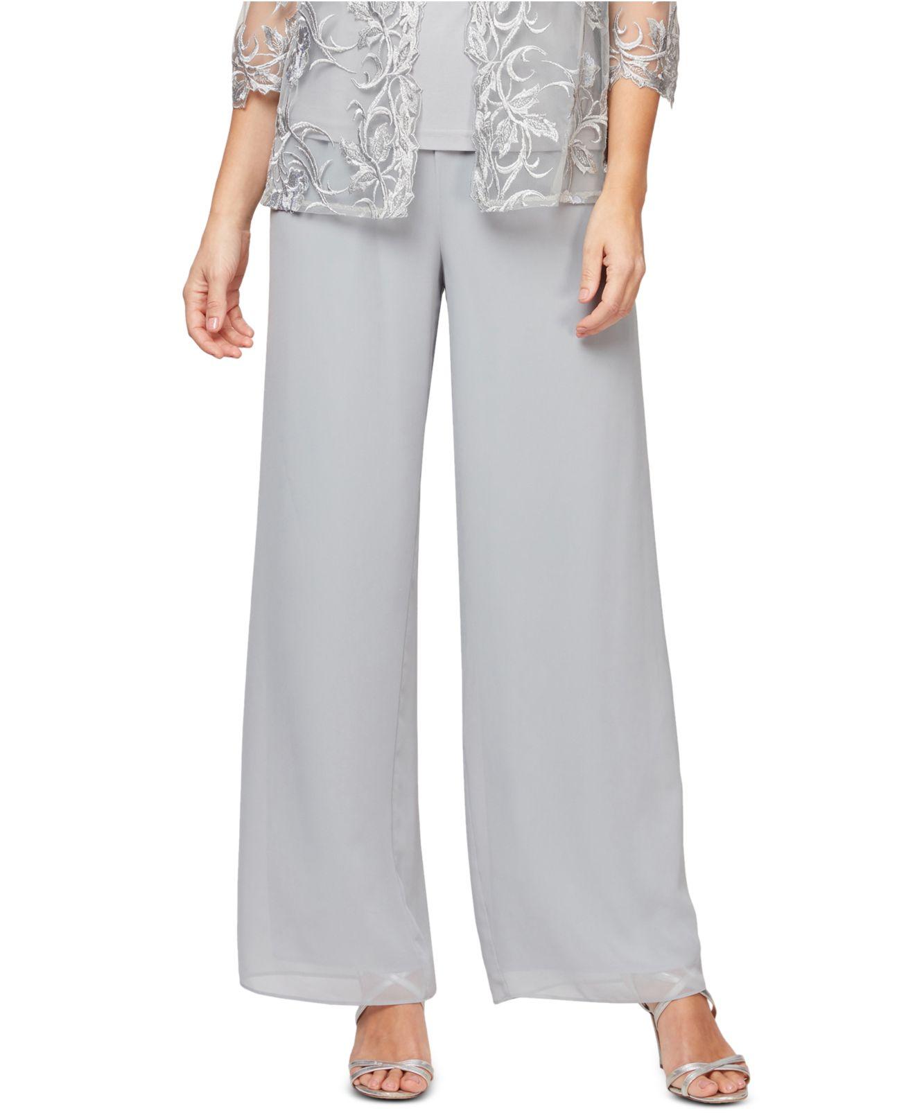 Alex Evenings Petite Chiffon Pants in Gray