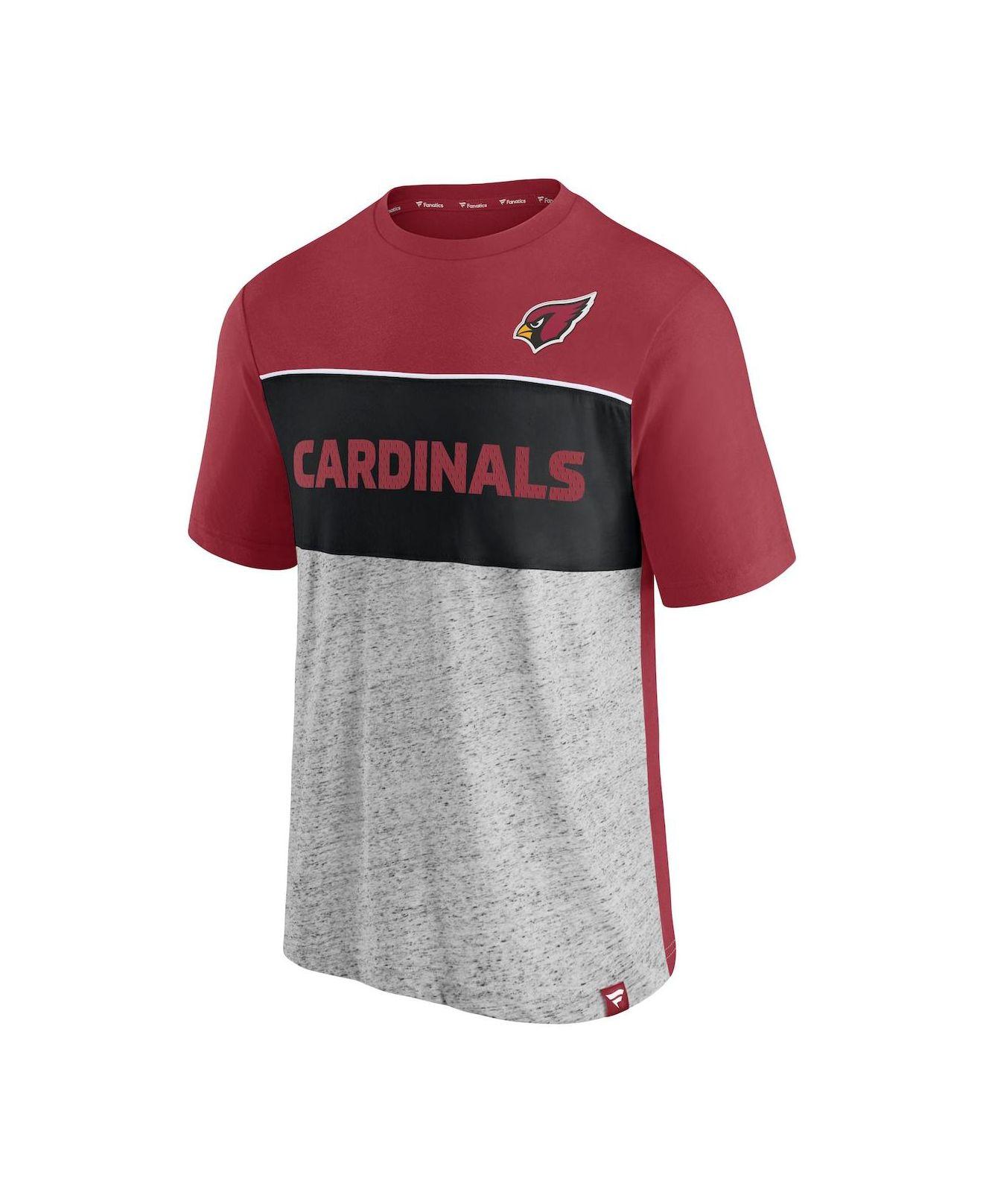 Fanatics Branded Cardinal, Heathered Gray Arizona Cardinals Colorblock  T-shirt for Men
