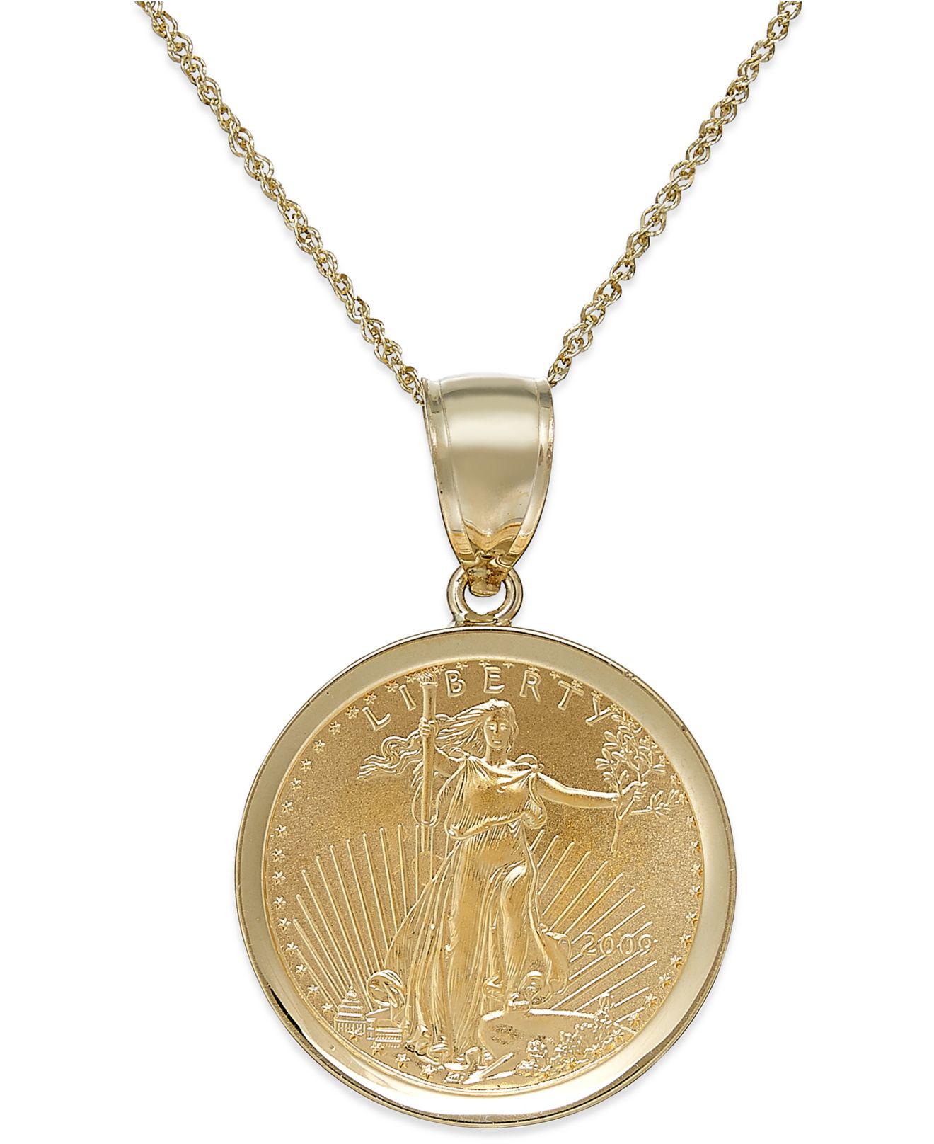Macy&#39;s Genuine Eagle Coin Pendant Necklace In 22k And 14k Gold in Metallic - Save 13% | Lyst