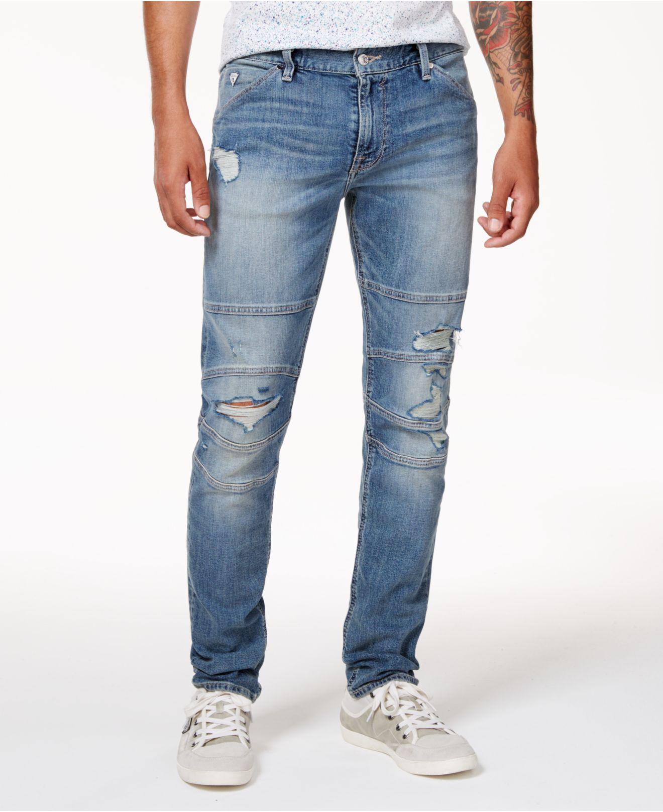 Guess Denim Men's Slim-fit Tapered Stretch Destroyed Moto Jeans in Blue ...
