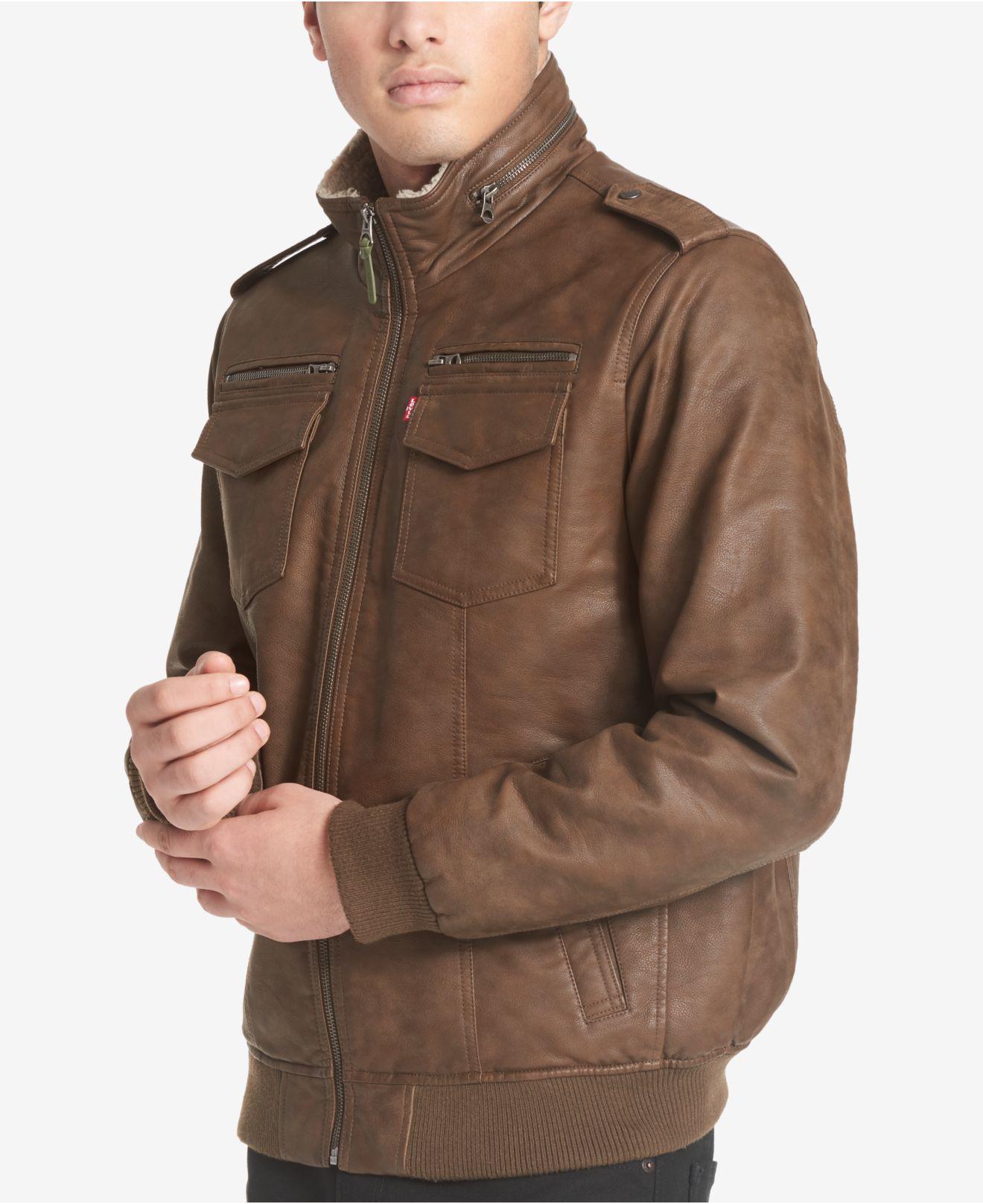 Levi's Fauxleather Aviator Bomber Jacket With Fleece Lining in Brown