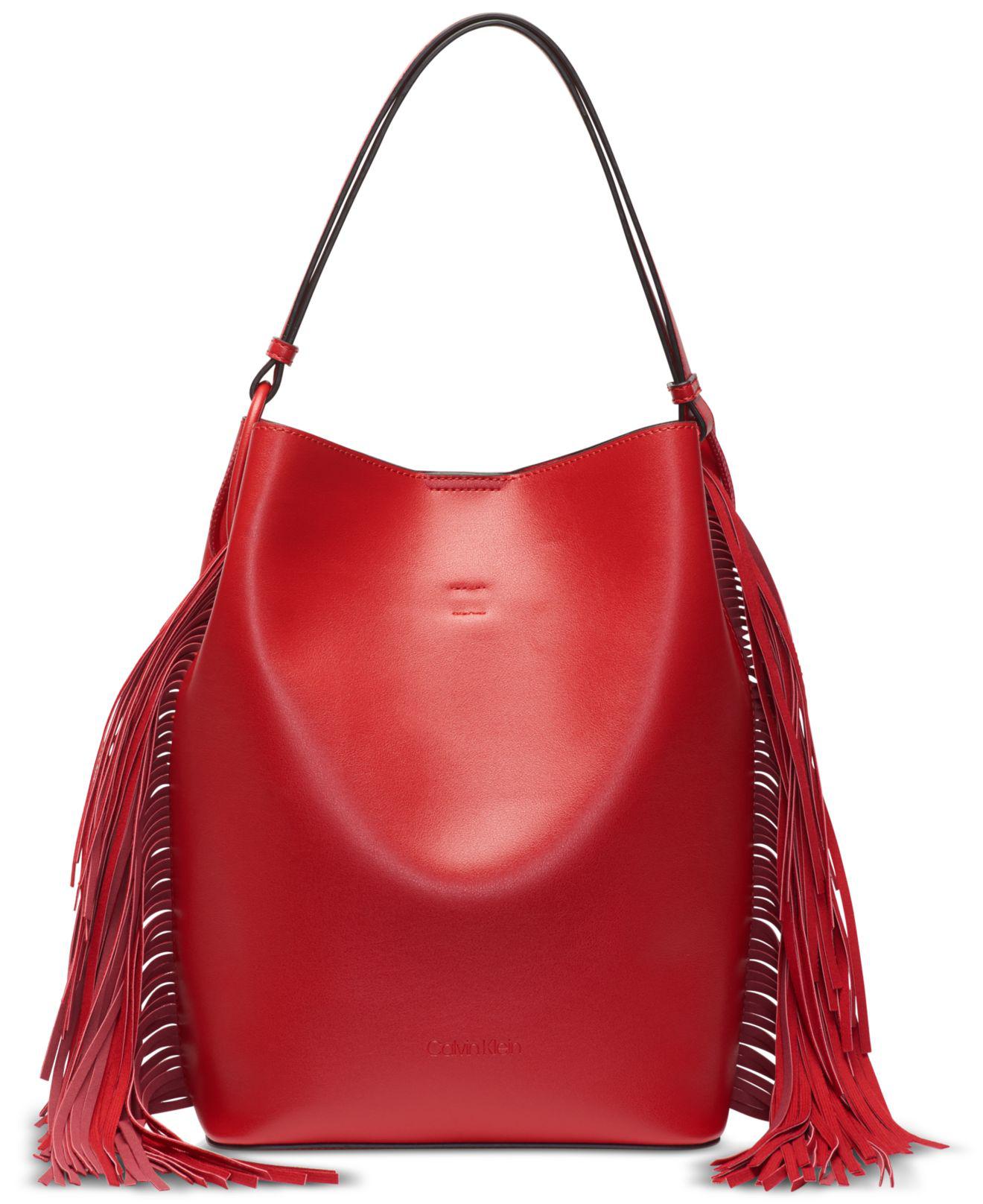 Calvin Klein Fringe Gemmy Bucket in Red | Lyst