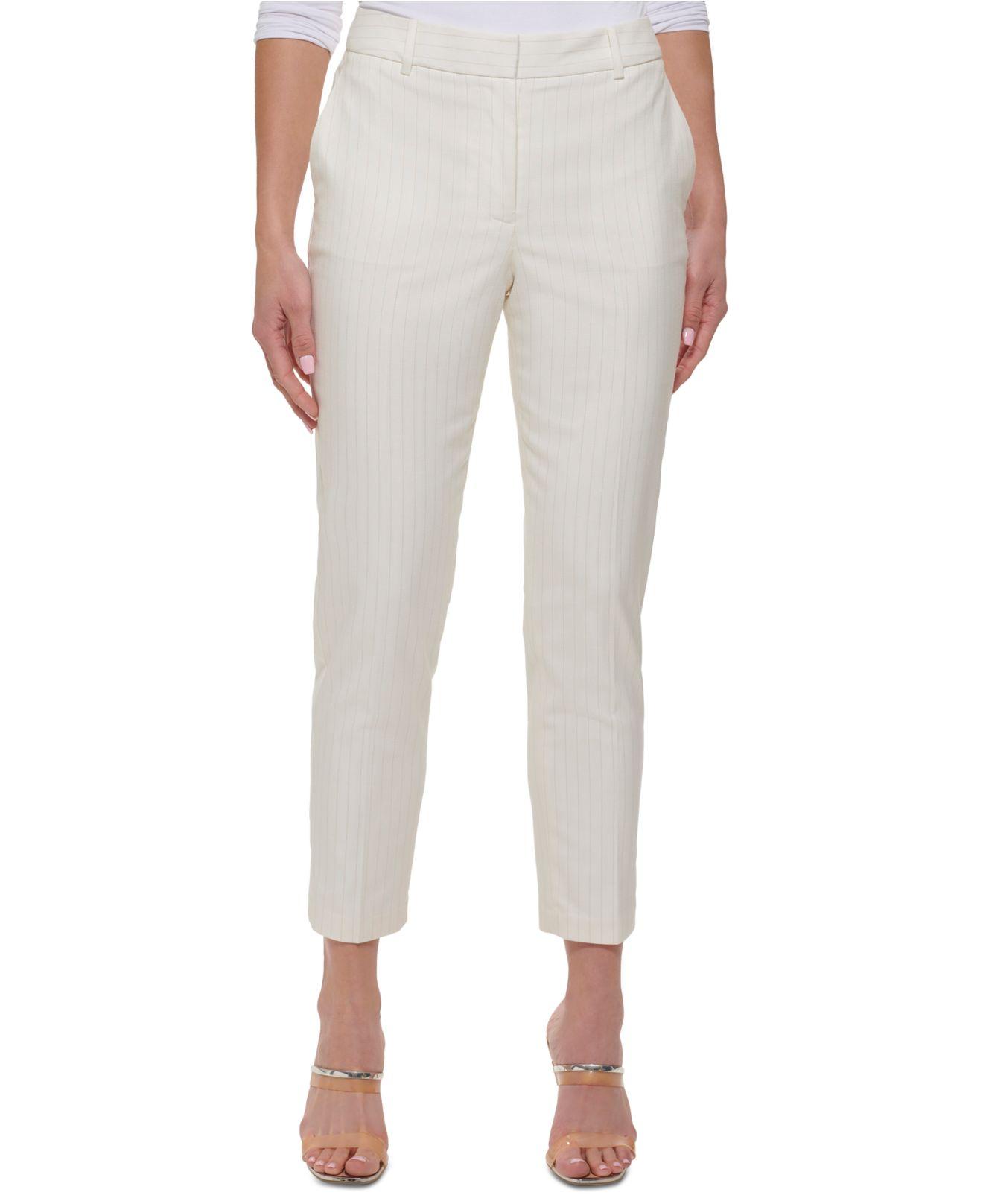 DKNY Pinstriped Ankle Crop Mid Rise Essex Pants in Gray | Lyst