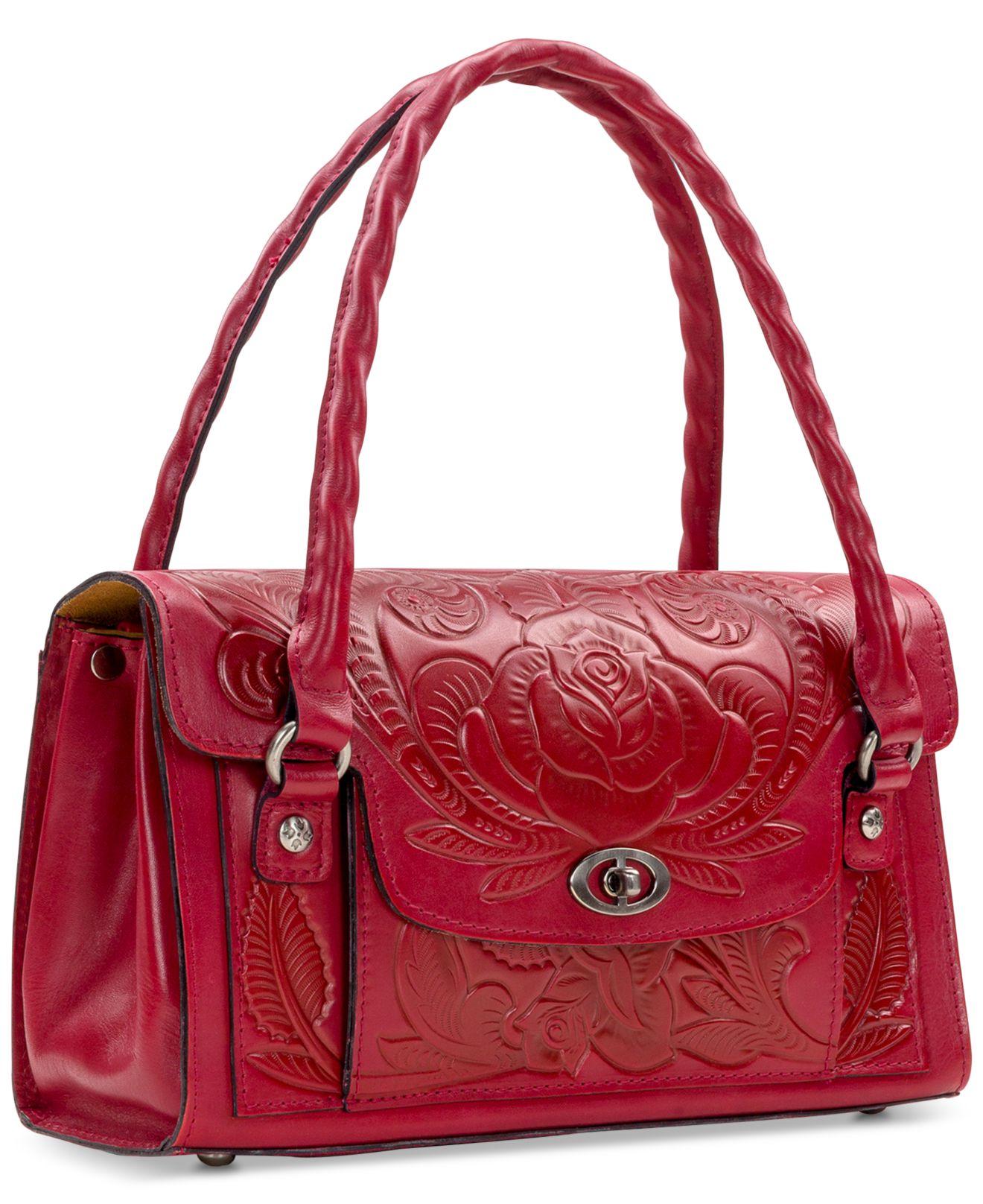 Patricia Nash Waxed Tooled Leather Sanabria Satchel in Red/Silver (Red