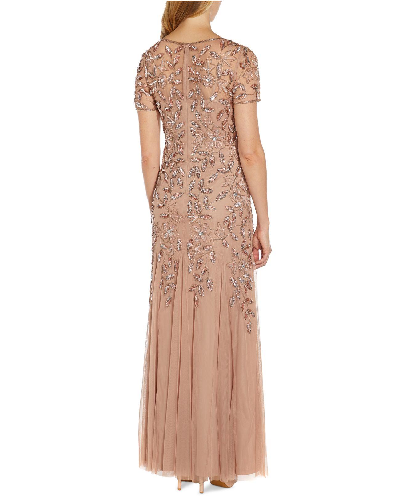 Adrianna Papell Floral-design Embellished Gown in Pink | Lyst