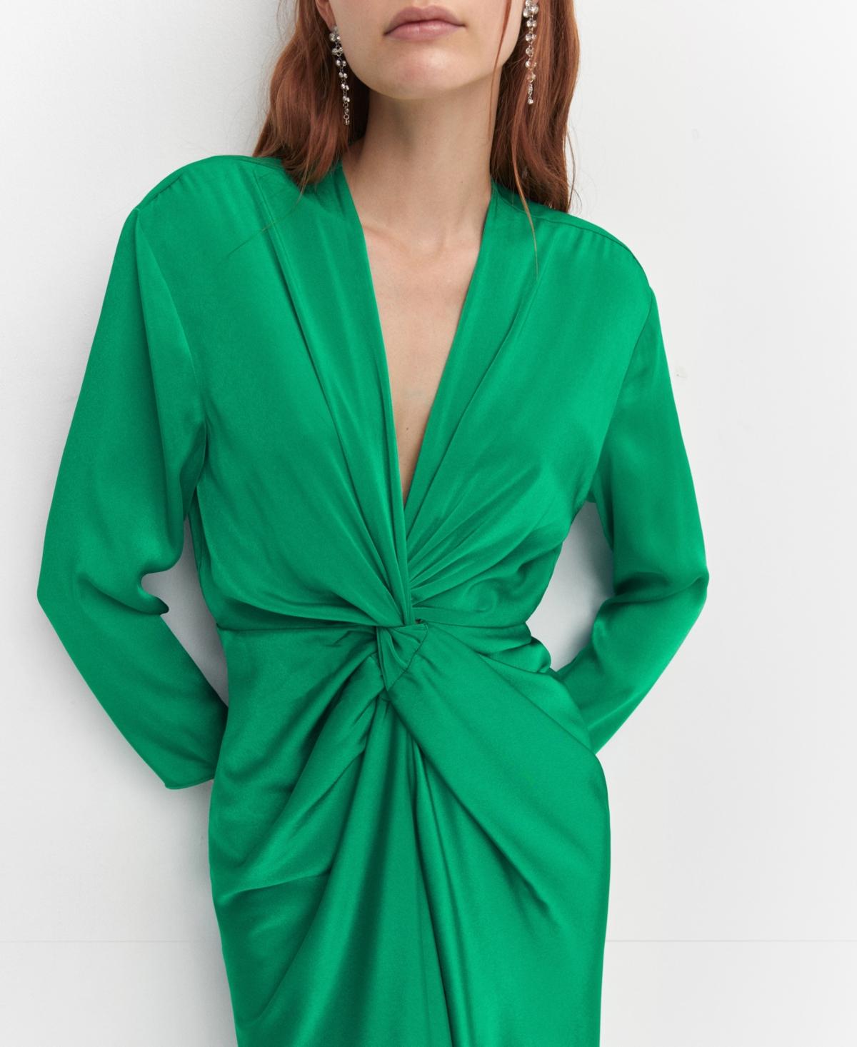 Mango Knot Detail Satin Dress in Green | Lyst