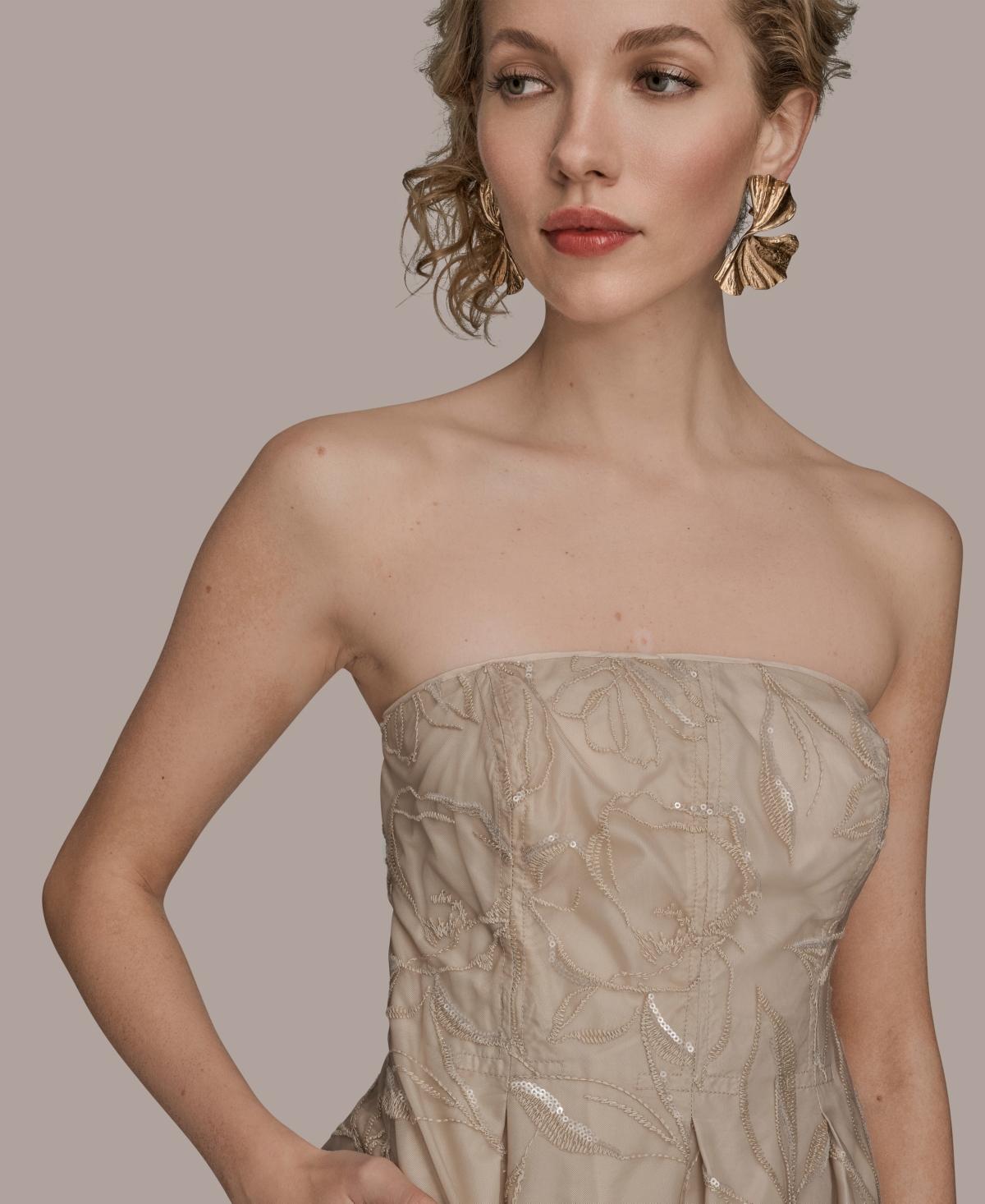 Donna Karan Strapless Fit & Flare Midi Dress in Brown | Lyst